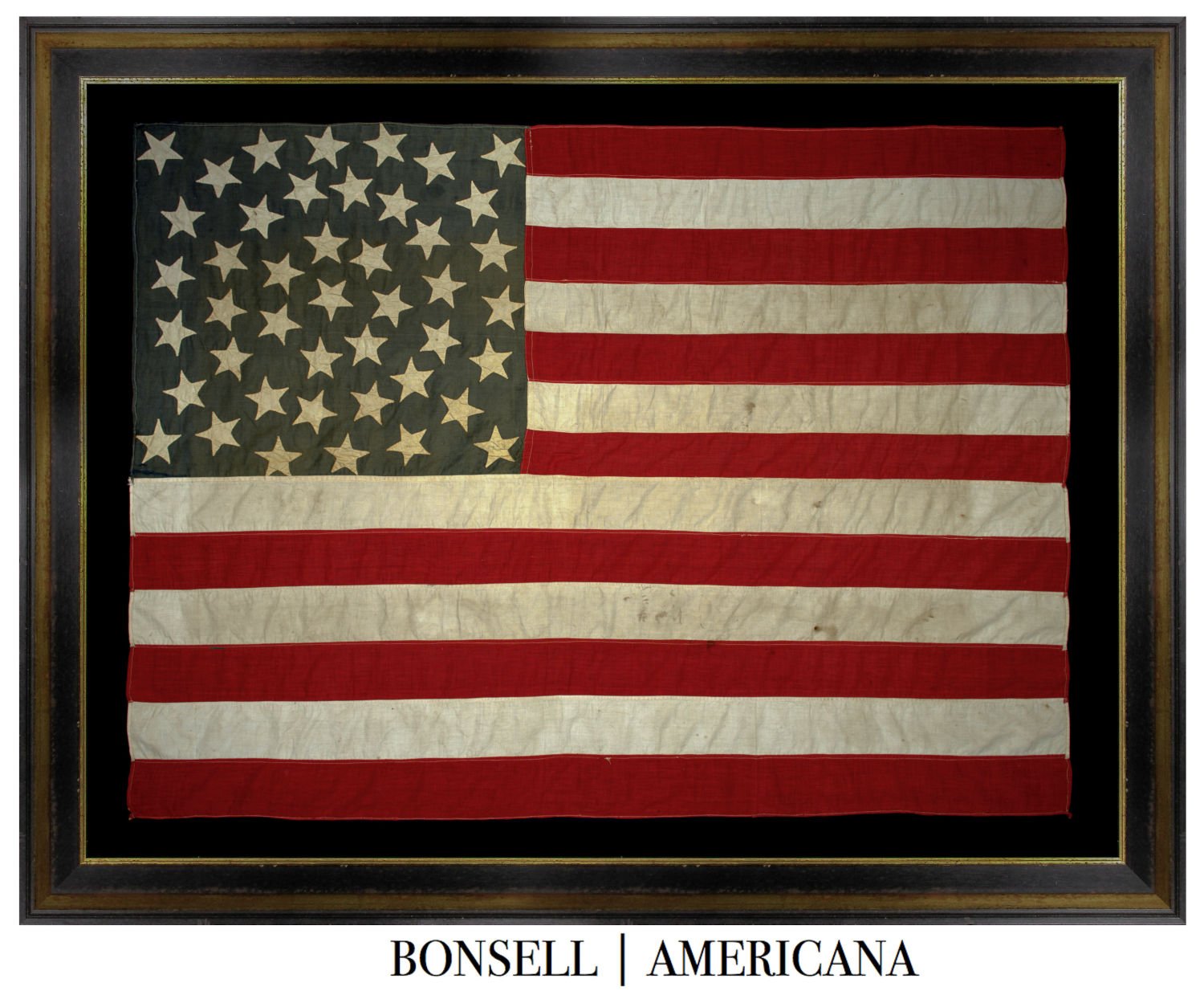 Homemade 44 Star Antique American Flag with an Outstanding Medallion Configuration and Flanking Stars | Wyoming Statehood | Circa 1890-1896