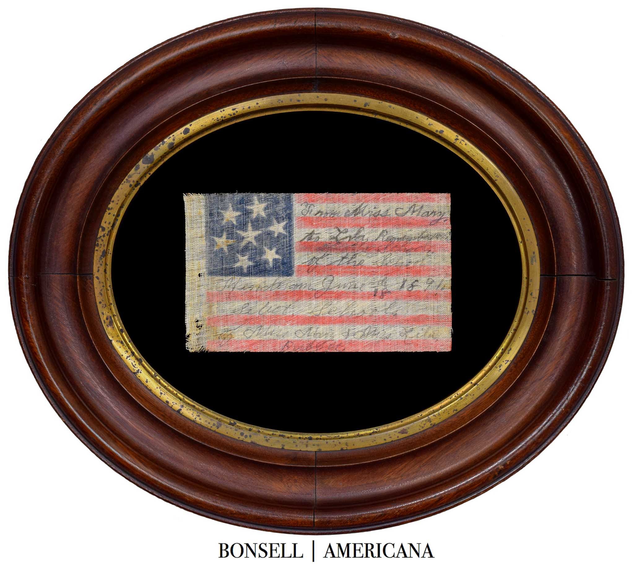 7 Star Antique Flag with a Handwritten Note from Mary Babbitt to Leila Babbitt | Founders of the Babbitt School | Circa 1891