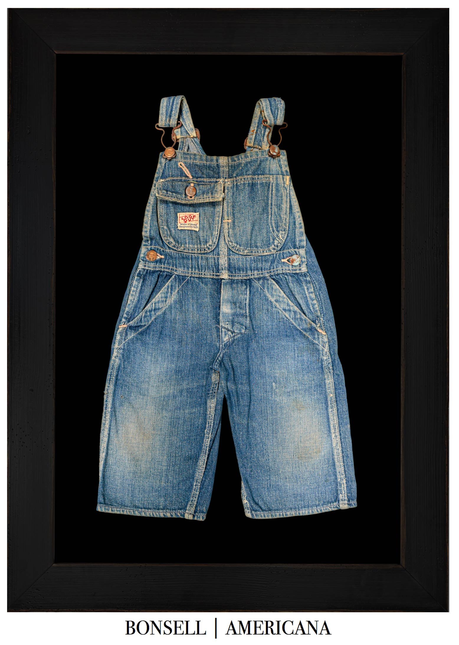 Antique American Children’s Overalls | Cone Deeptone Denim | “Look Out” Brand Label | Circa 1930-1949