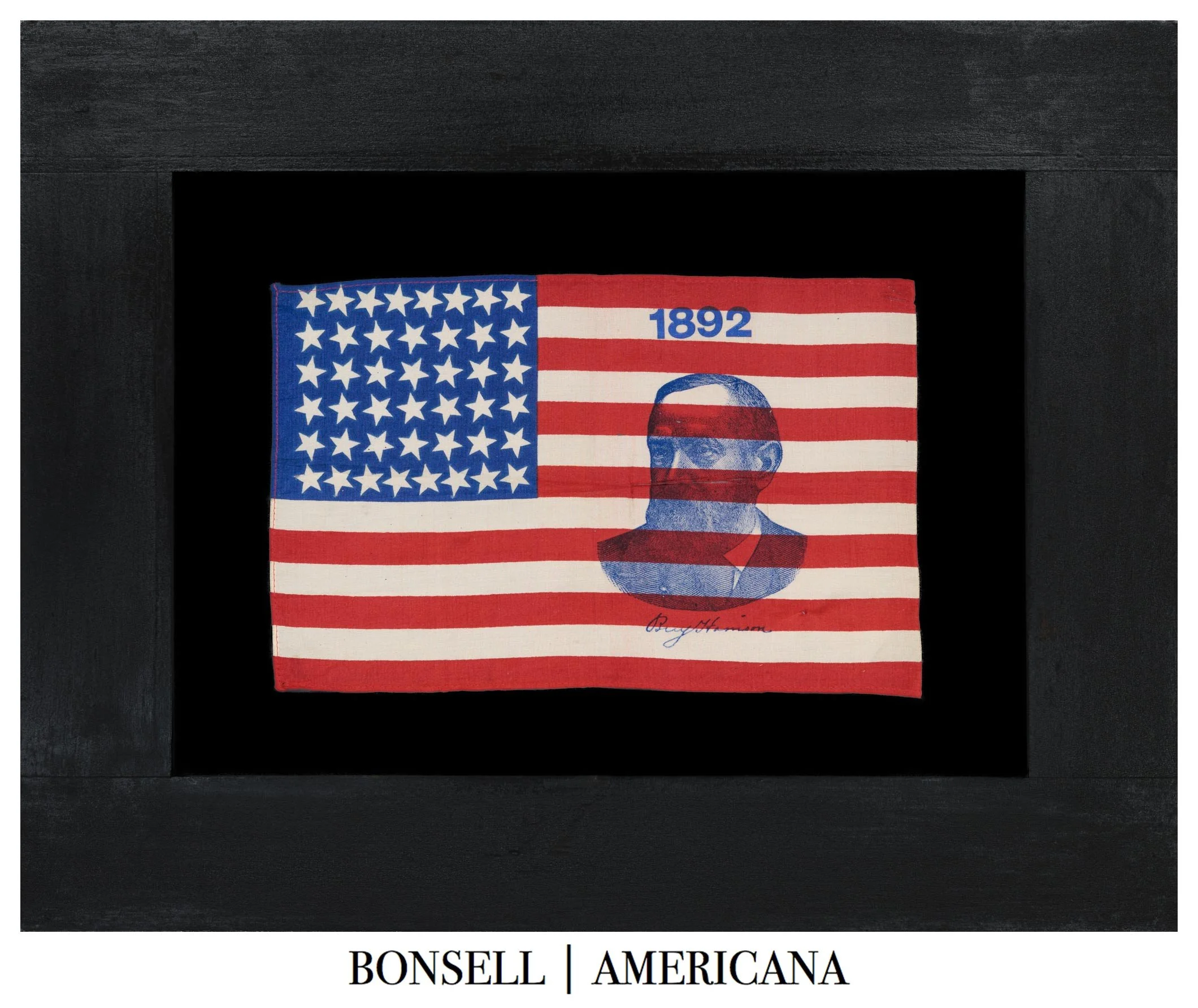 Antique Benjamin Harrison Portrait Campaign Flag with 44 Stars | Wyoming Statehood | Circa 1892
