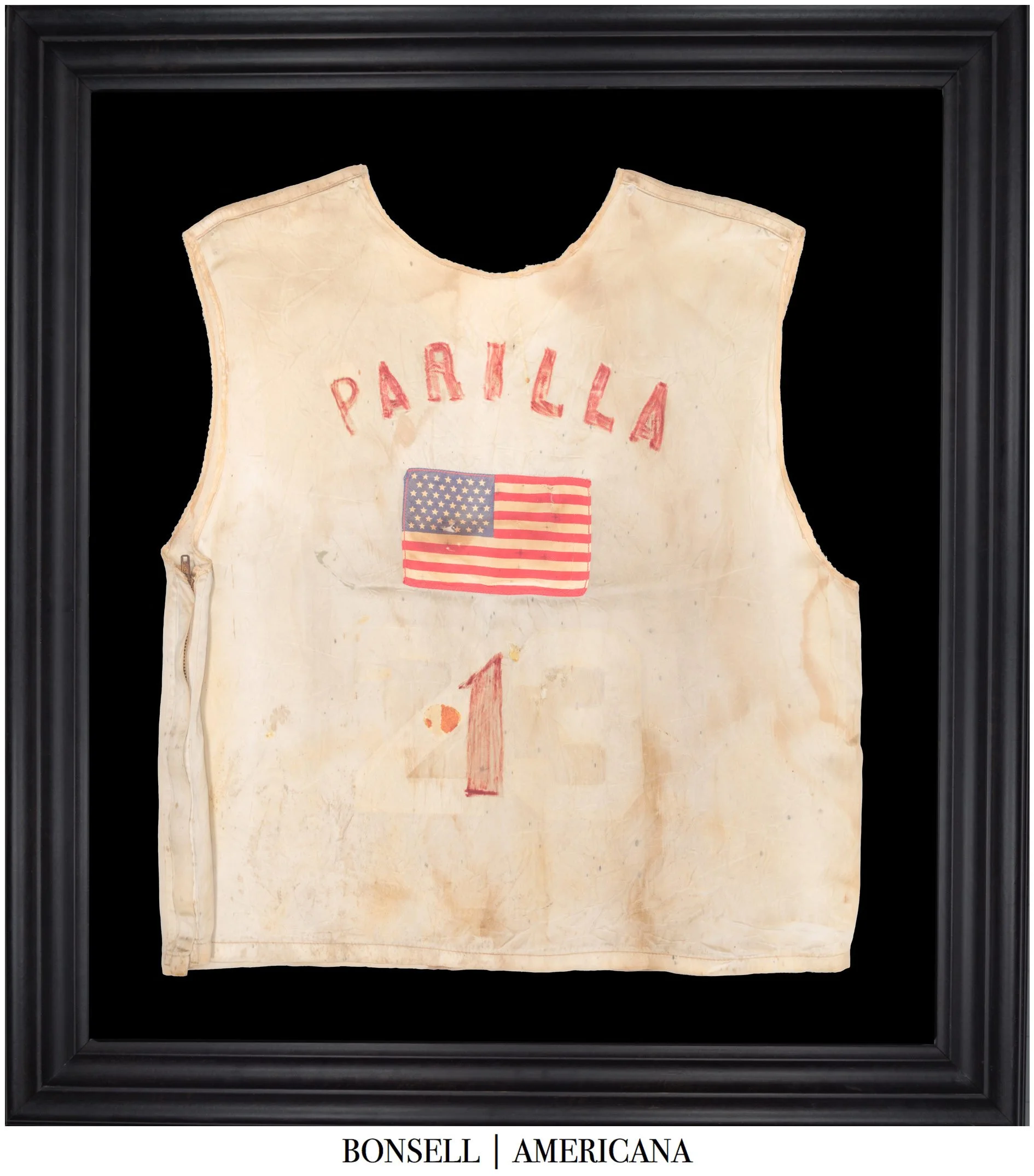 Parilla Motorcycle Racing Vest Worn by Dick Gariepy | Complemented by 49 Star Flags | Circa 1962–1963