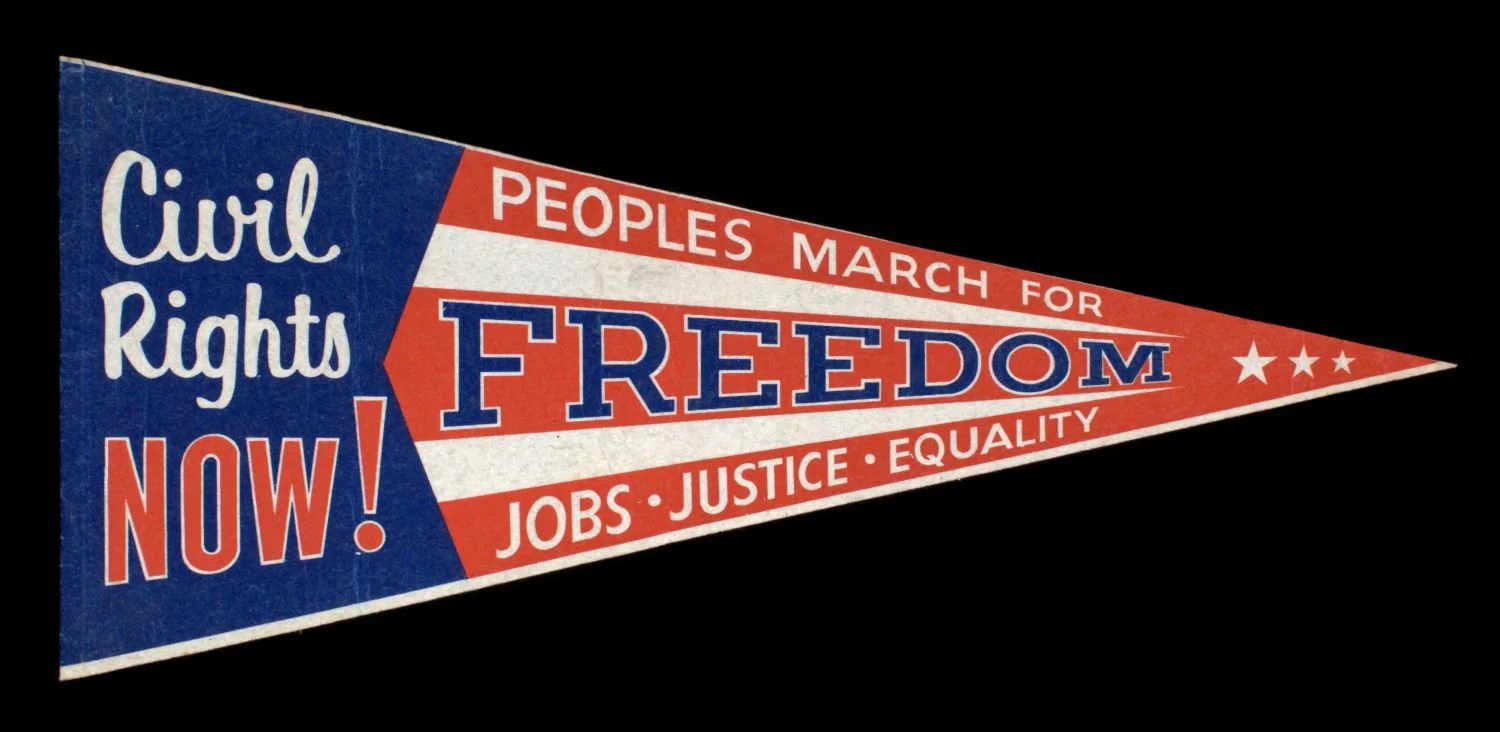 Spectacular Civil Rights Now Freedom Pennant | A Historic Artifact from the Iconic March on Washington for Jobs and Freedom, Commemorating a Pivotal Moment in Civil Rights History | Circa 1963
