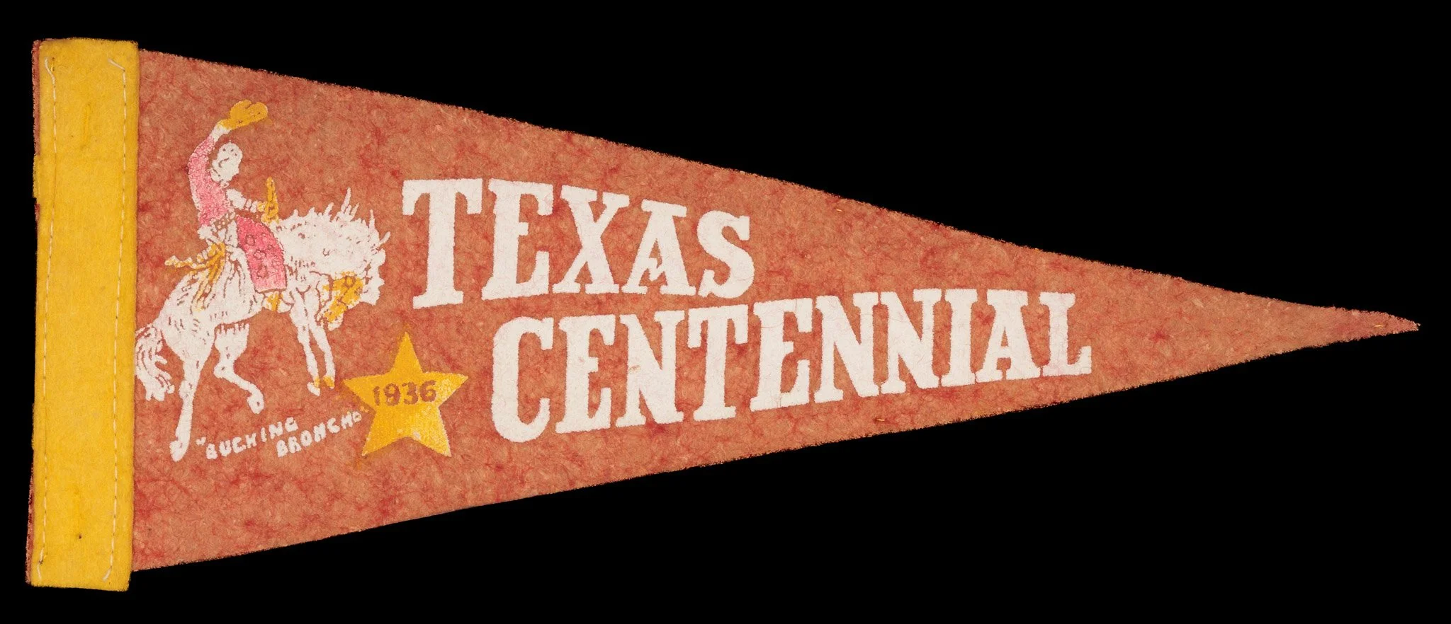 Texas Centennial Felt Pennant with “Bucking Broncho” Cowboy Graphic | Circa 1936