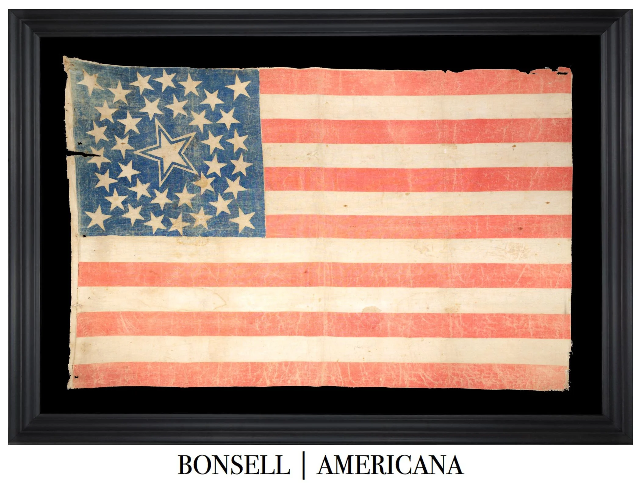 Exceptional Large-Scale 36-Star Antique American Flag with Haloed Medallion | Descended in the Family of Union Veteran Elon Nelson Lee | Nevada Statehood | Circa 1865–1867