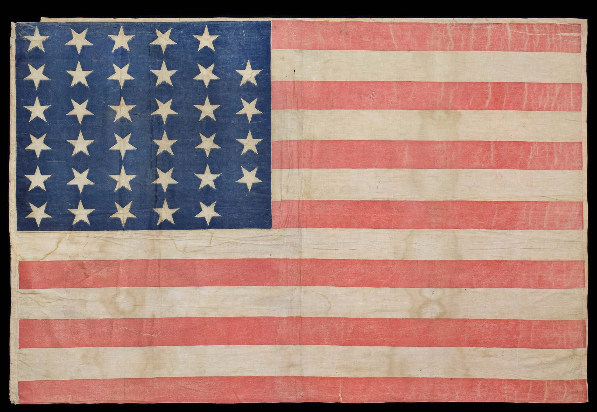 Large and Impressive 34 Star Antique Flag with a 5-6-6-6-6-5 Pattern | The First Example We Have Encountered | Kansas Statehood | Circa 1861-1863