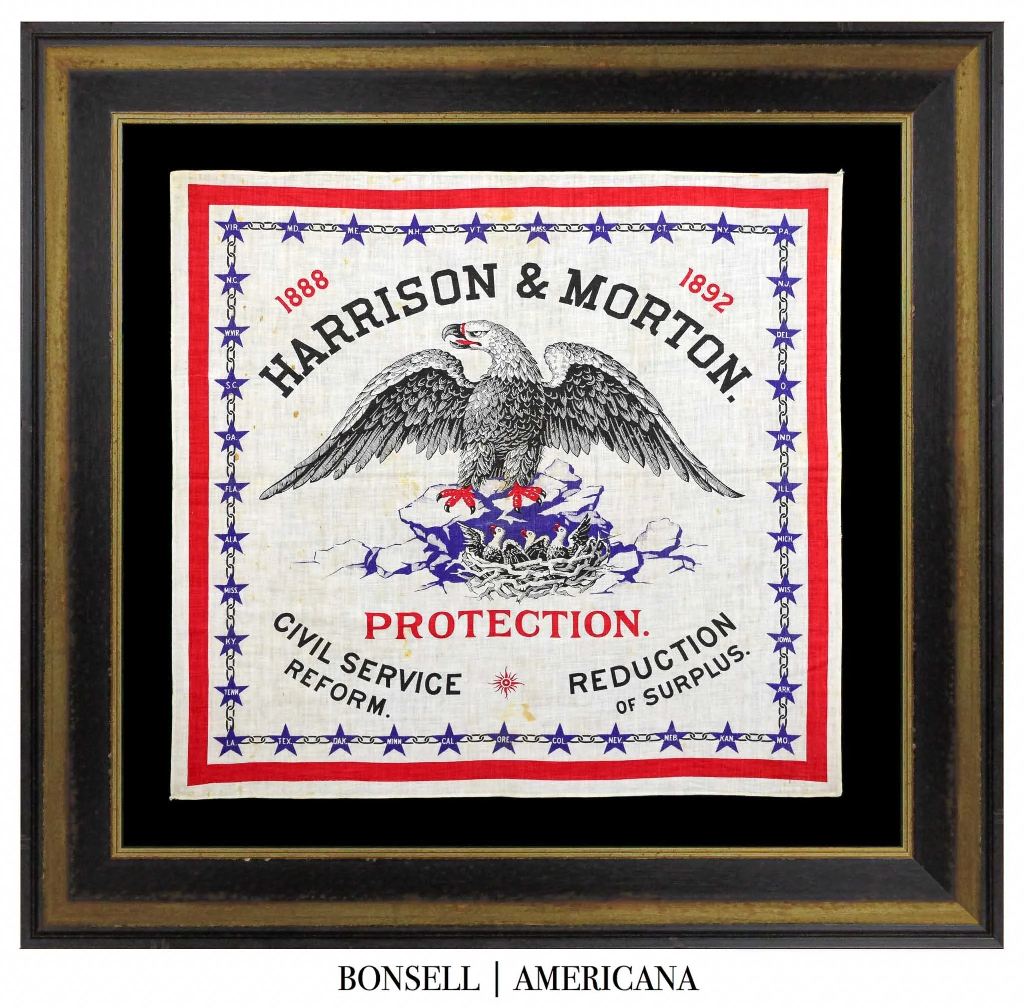 Harrison and Morton Campaign Bandanna | One of the Most Striking Nineteenth Century Textiles Ever Produced | Circa 1888