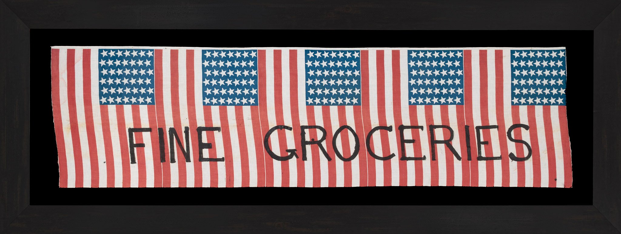Outstanding “FINE GROCERIES” Advertising Banner | Made from Five Connected 42 Star American Parade Flags | Circa 1889-1890