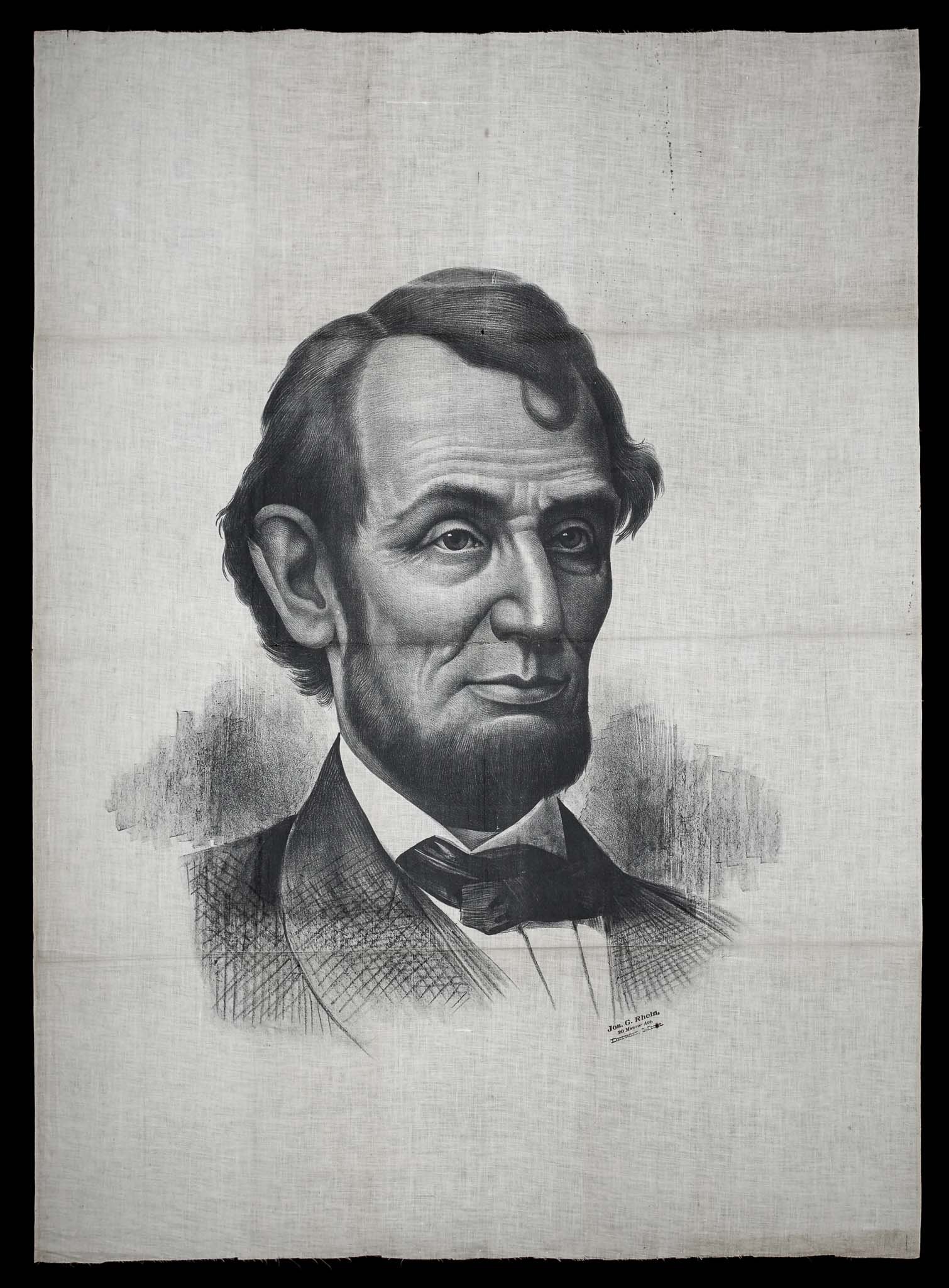 Large Printed Portrait of Abraham Lincoln on Muslin | Made by Jos. G. Rhein of Detroit, Michigan | A Spectacular Textile | Circa 1885–1895
