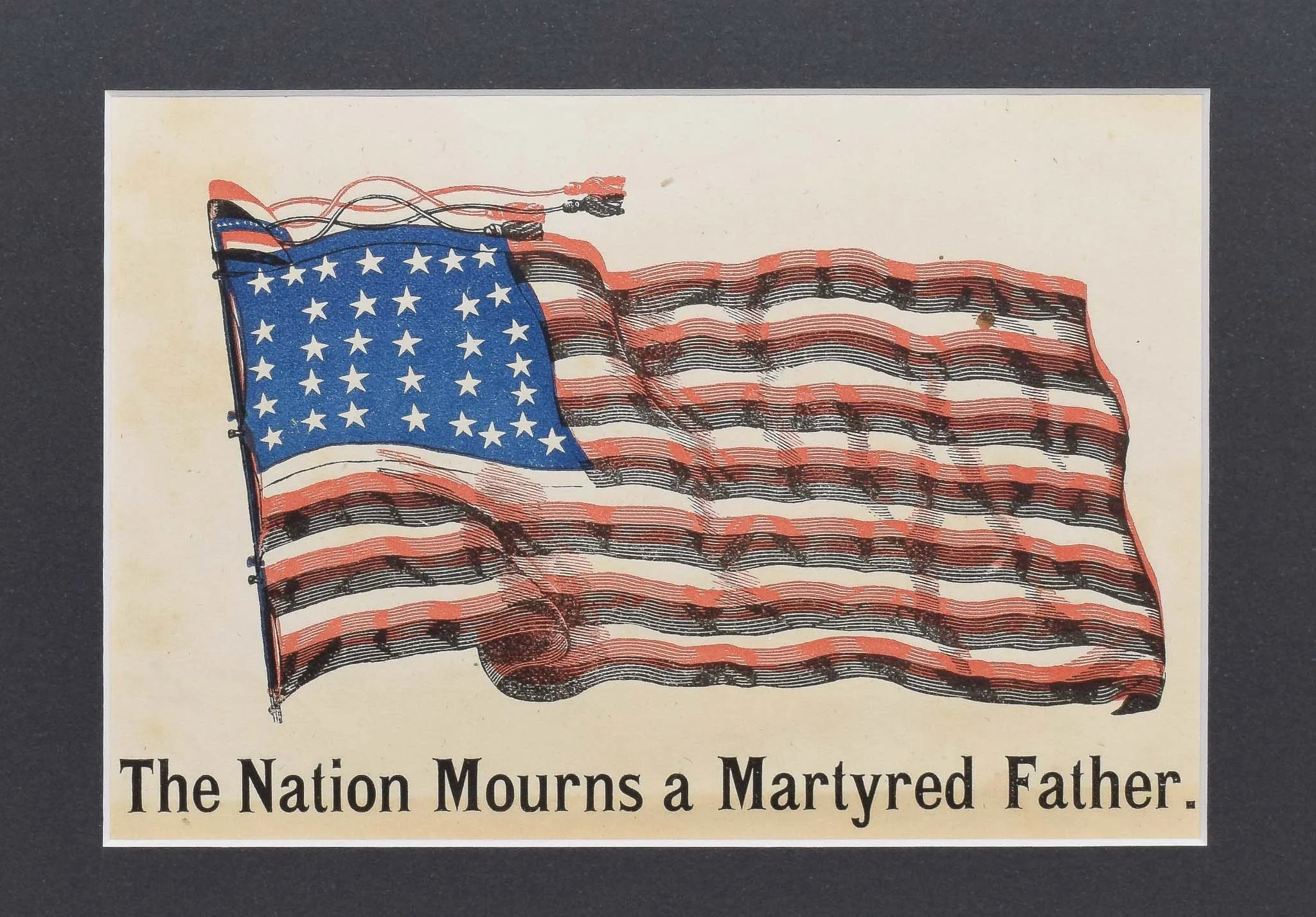 Antique Abraham Lincoln Mourning Broadside with a 34 Star Flag | The Nation Mourns a Martyred Father | Kansas Statehood | Circa 1865