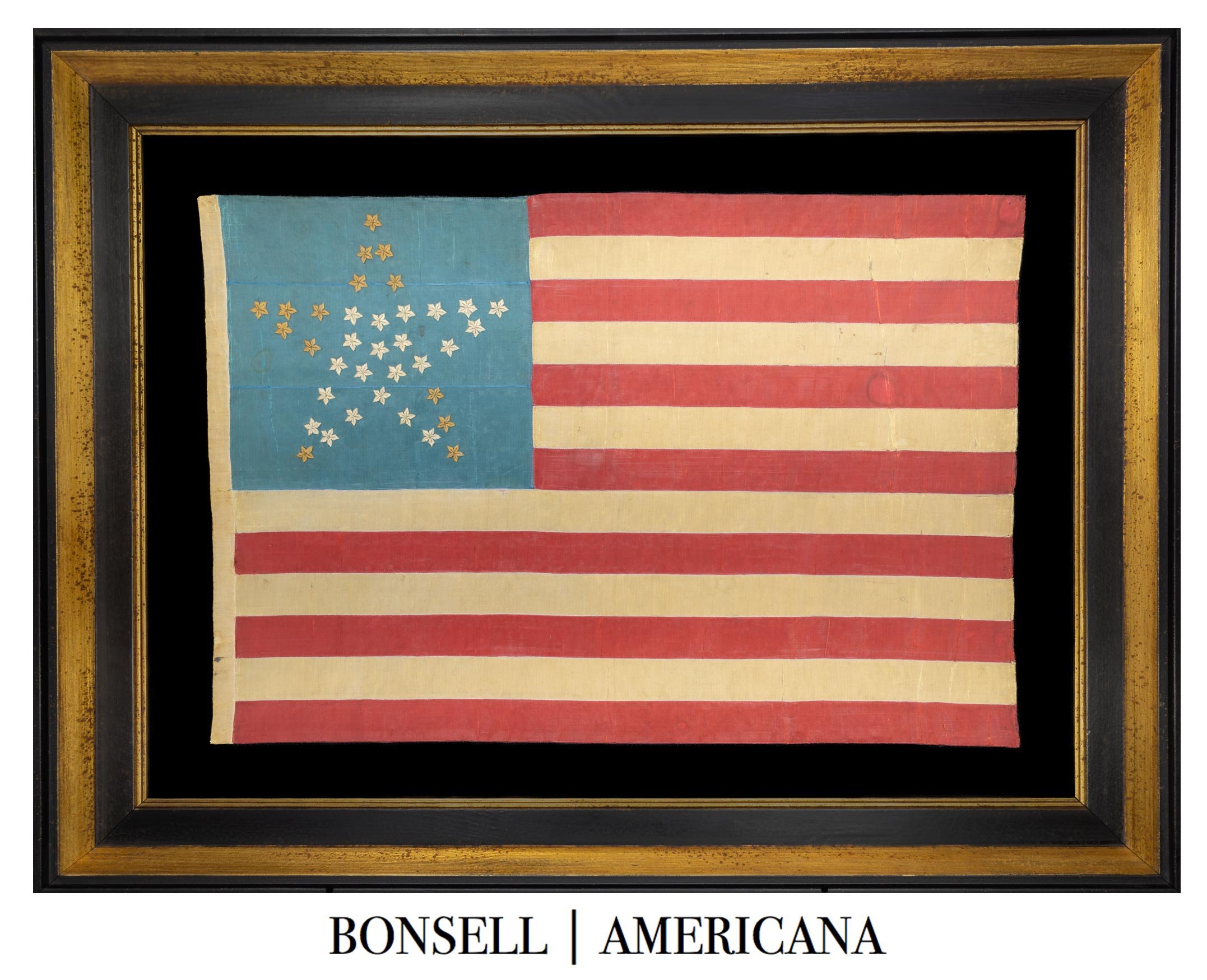 Entirely Handmade 36 Star Antique Flag with a Great Star Pattern | A True Folk Art Masterpiece |  Nevada Statehood | Circa 1864-1867
