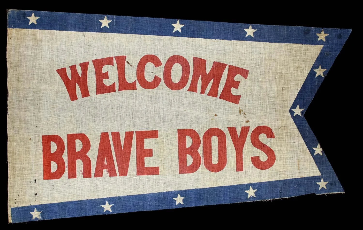 “Welcome Brave Boys” Banner | Swallowtail Form with 13 Stars Around the Border | An Exceptional Civil War Veteran Banner | Circa 1876-1885