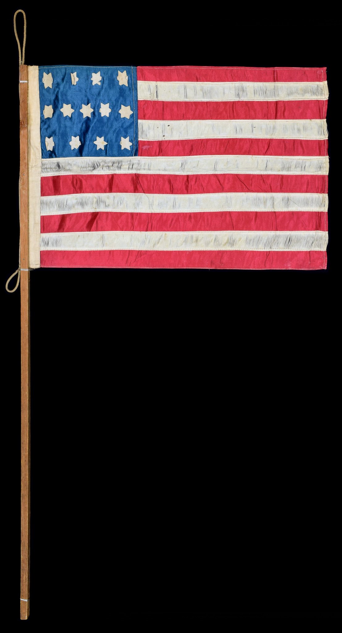 Outstanding 13 Star Antique Parade Flag with a Rare 4-5-4 Star Pattern and 11 Stripes | Pieced-and-Sewn Construction | Circa 1876-1915