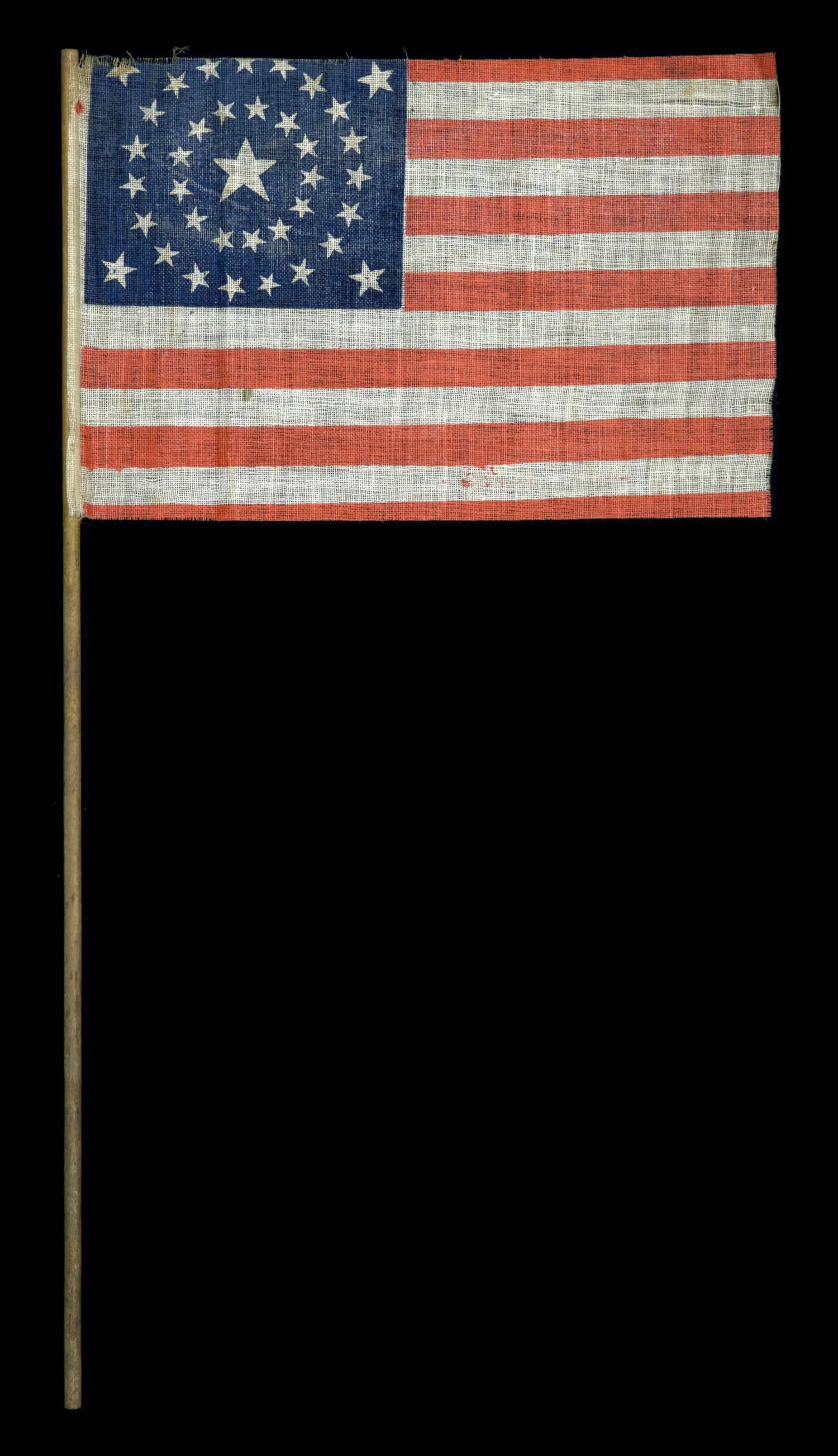 Rare 37 Star Antique Parade Flag with a Medallion Pattern and Flanking Stars | Nebraska Statehood | Circa 1867-1876