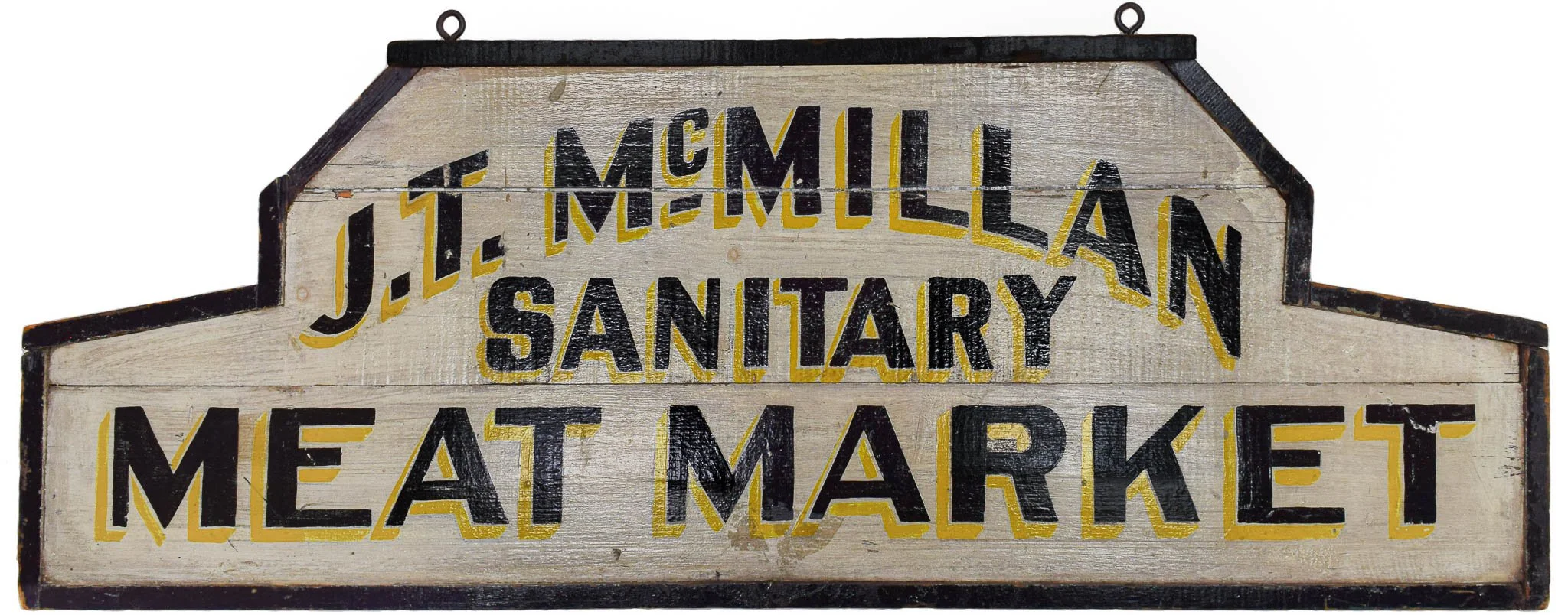 Attractive and Folksy J.T. McMillan Sanitary Meat Market Trade Sign | Circa 1900-1930