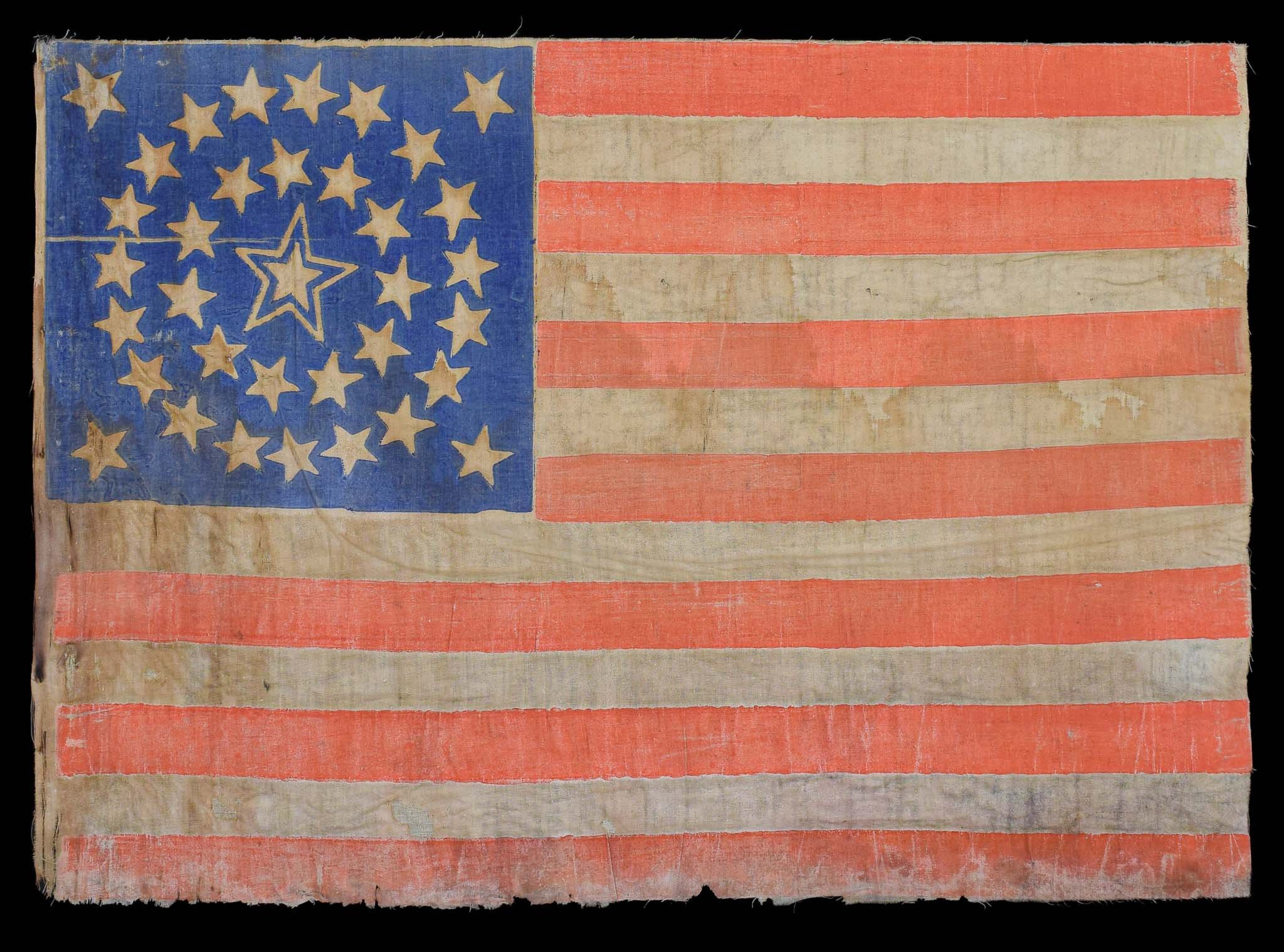 Exceptional and Extremely Rare 35 Star Antique Flag with a Haloed Medallion | West Virginia Statehood | Circa 1863-1865