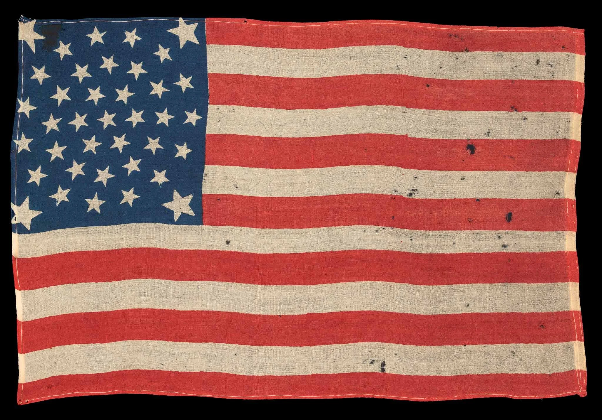 Exceptional 38 Star Antique American Flag | Elaborate Medallion with Four Oversized Corner Stars | Press-Dyed Wool | Circa 1876