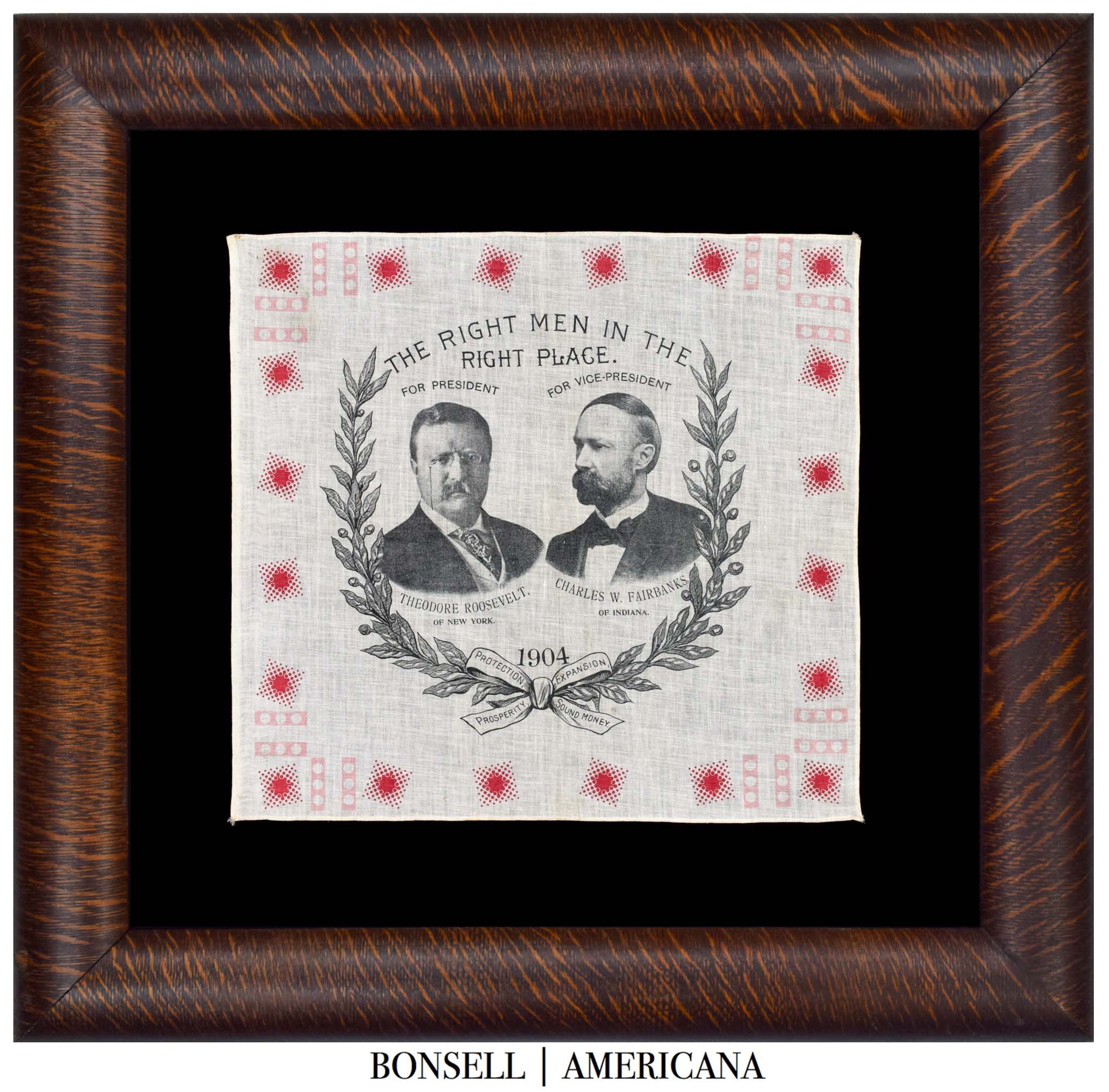Unusual Roosevelt and Fairbanks Campaign Bandanna | The Right Men in the Right Place | Circa 1904