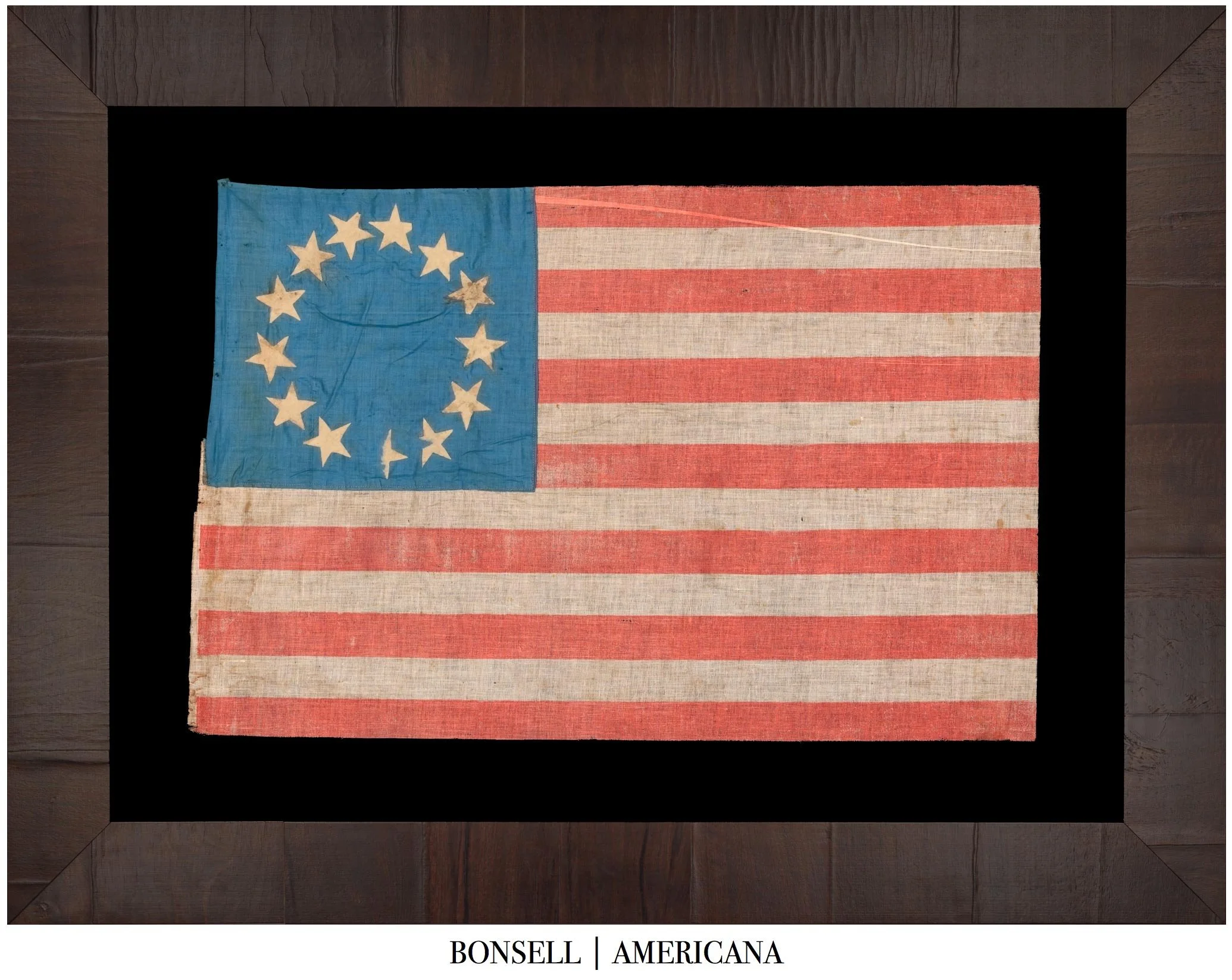 Unusual and Attractive 13 Star Betsy Ross Pattern Flag | Paper Stars & Glazed Cotton | Circa 1910–1940