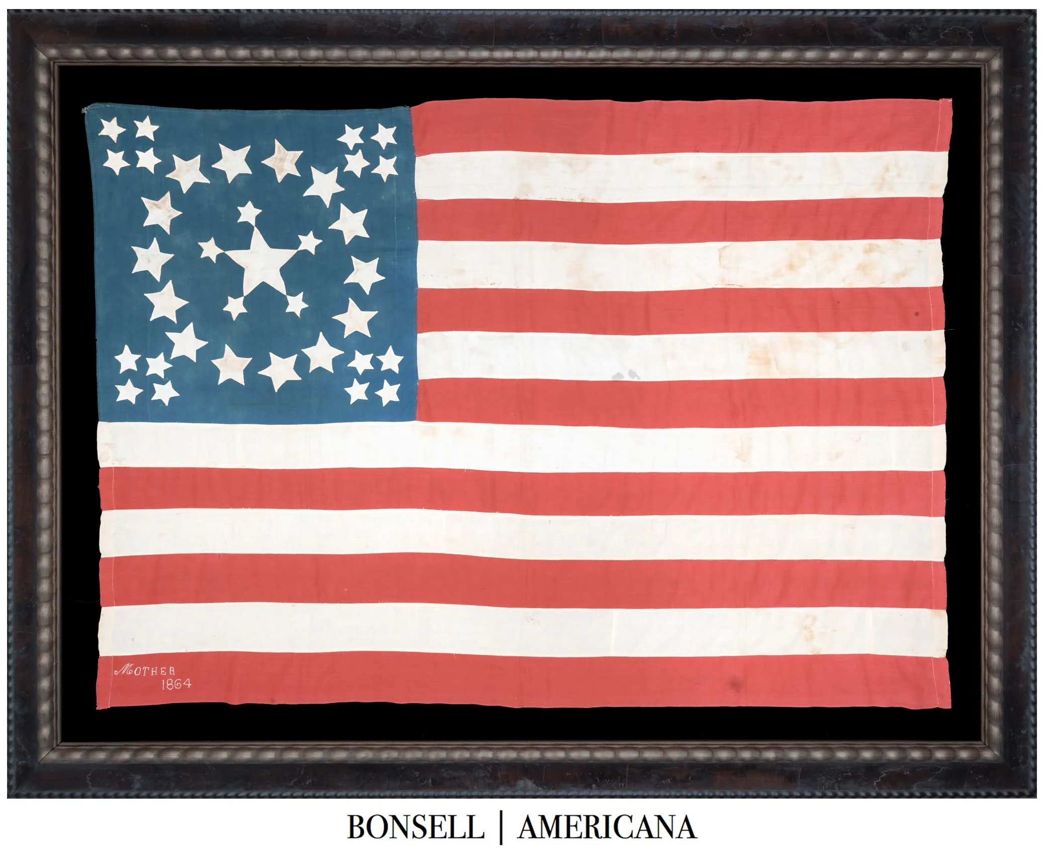 Spectacular 36 Star Antique American Flag | Exotic Medallion Star Pattern | Signed “Mother” | Nevada Statehood | Circa 1864