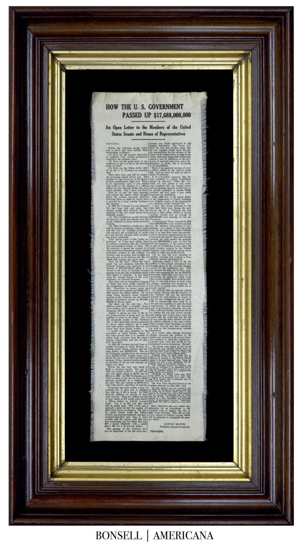 A Rare Broadside on Linen Urging Policy Change During Prohibition | An Open Letter on Prohibition’s Economic Impact | Circa 1920 to 1933