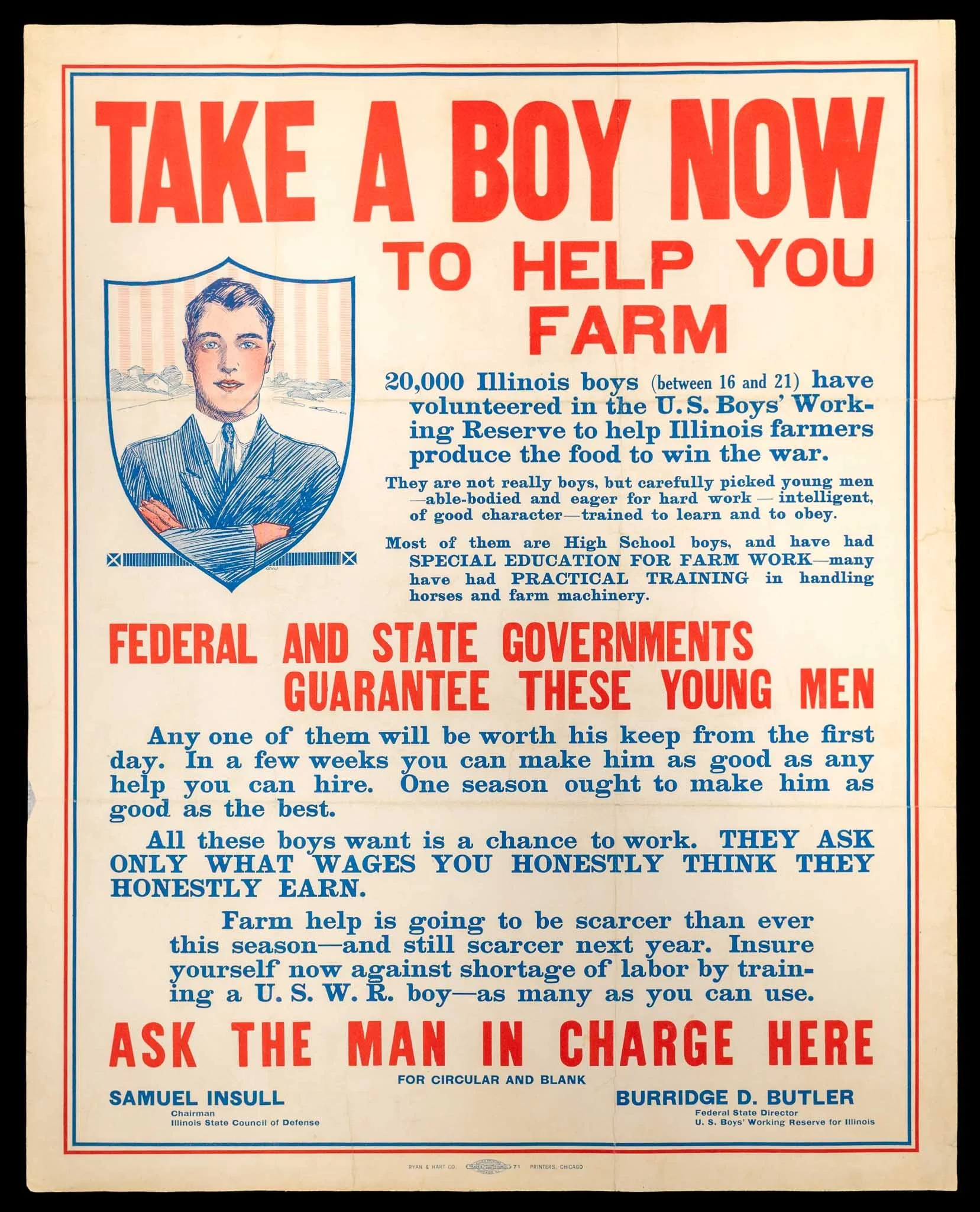World War I American Agricultural Recruitment Broadside | U.S. Boys’ Working Reserve | Illinois | Circa 1917–1918 | Circa 1917-1918