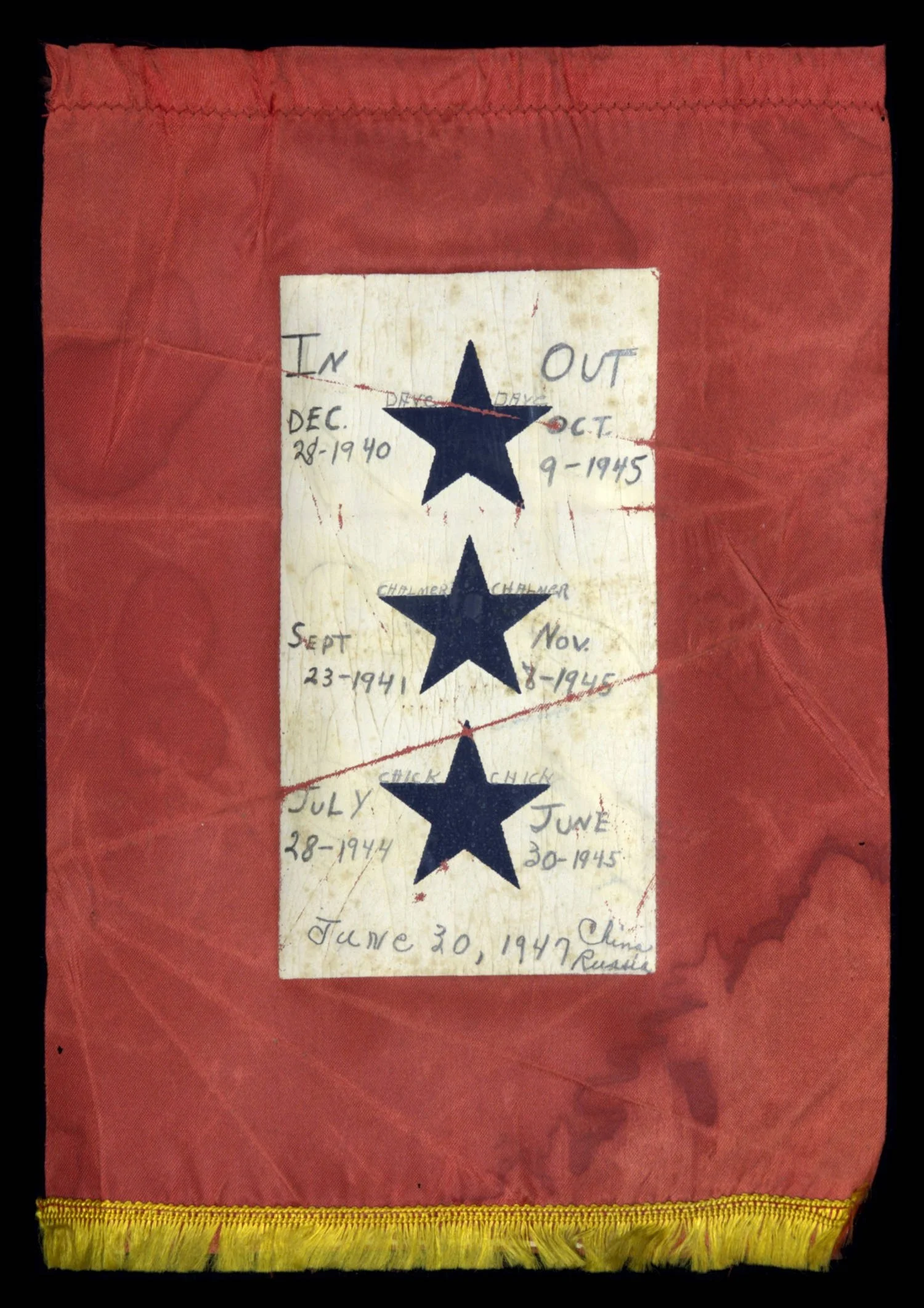 Tobias Family WWII Service Flag | Honors the Service of Brothers Dave, Chalmer, and Chick | Circa 1939-1947