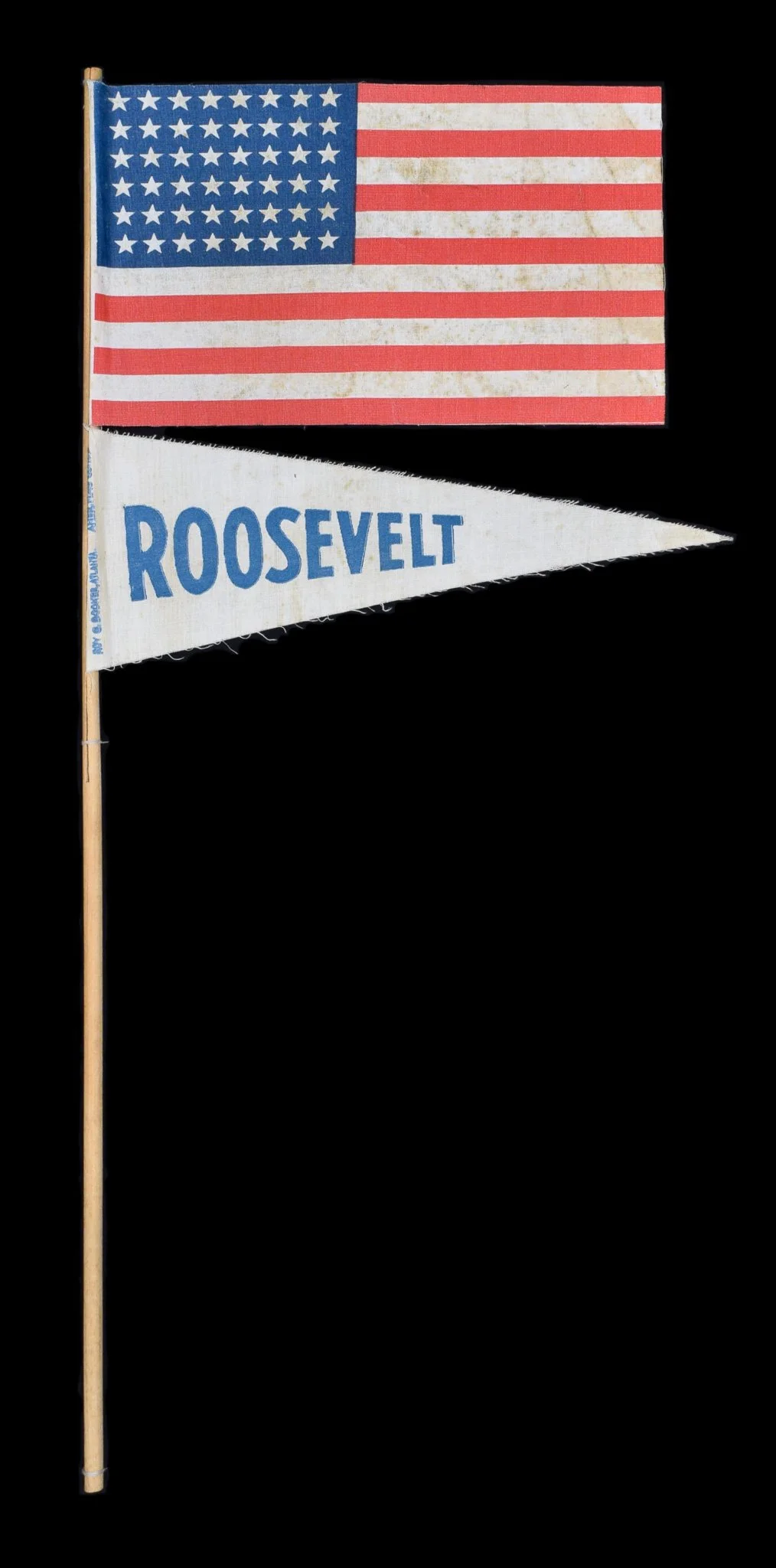 48 Star Antique Flag and Roosevelt Pennant | Waved at FDR's Atlanta Homecoming Celebration | Circa 1935