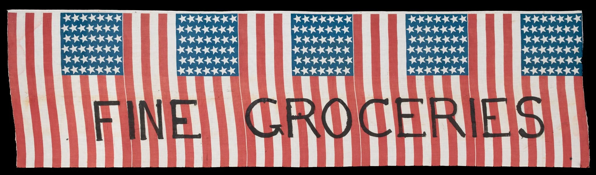 Outstanding “FINE GROCERIES” Advertising Banner | Made from Five Connected 42 Star American Parade Flags | Circa 1889-1890