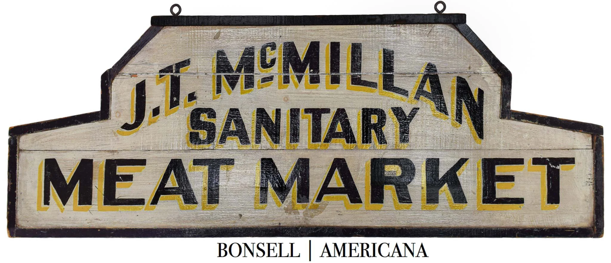 Attractive and Folksy J.T. McMillan Sanitary Meat Market Trade Sign | Circa 1900-1930