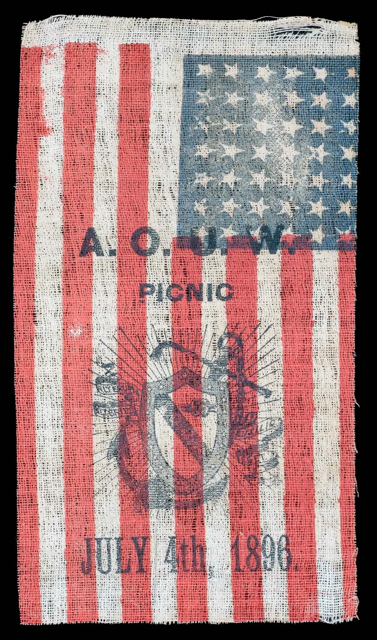 Unusual 42 Star Antique American Flag | Ancient Order of United Workmen Picnic | Washington Statehood | Circa 1896