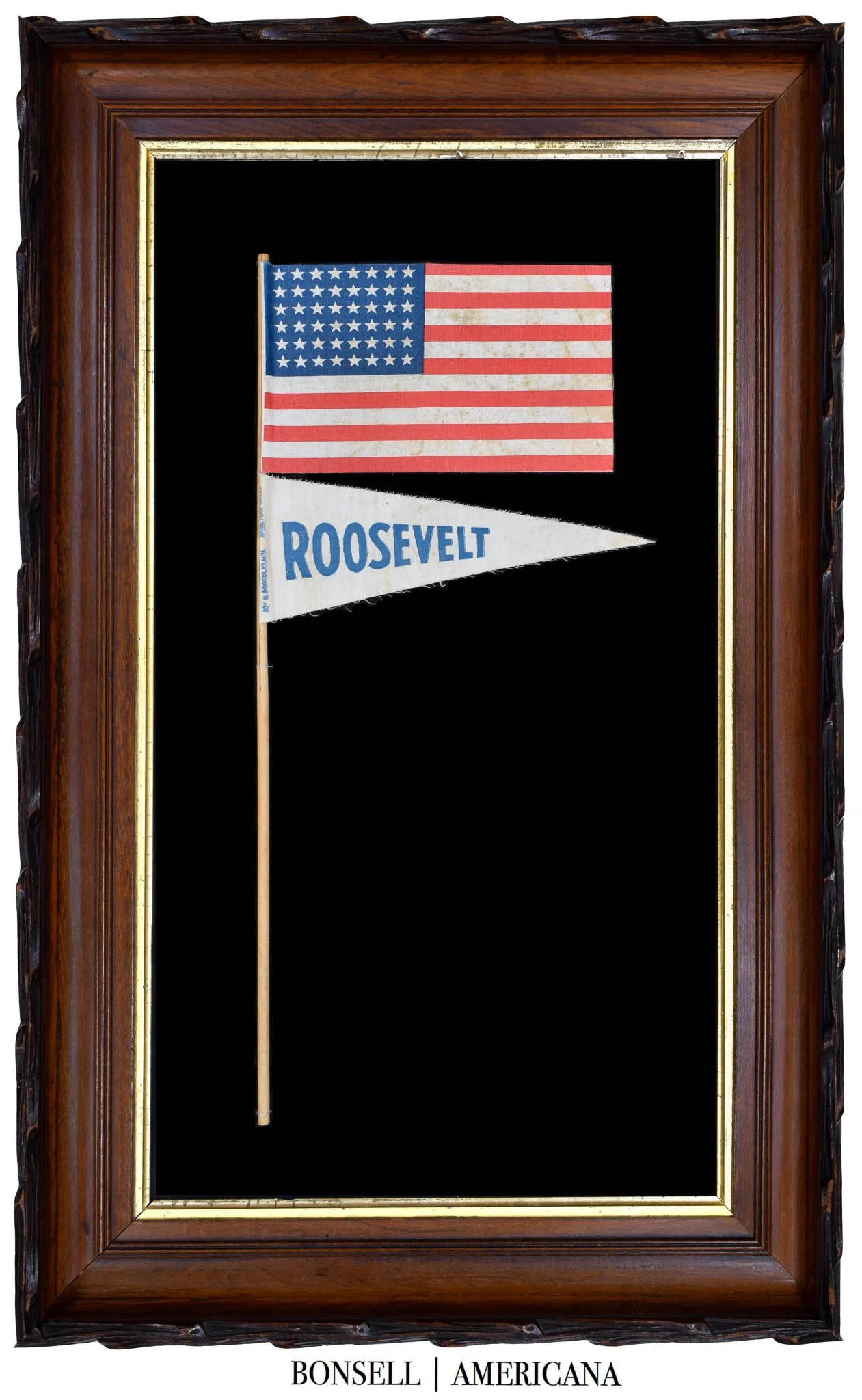 48 Star Antique Flag and Roosevelt Pennant | Waved at FDR's Atlanta Homecoming Celebration | Circa 1935