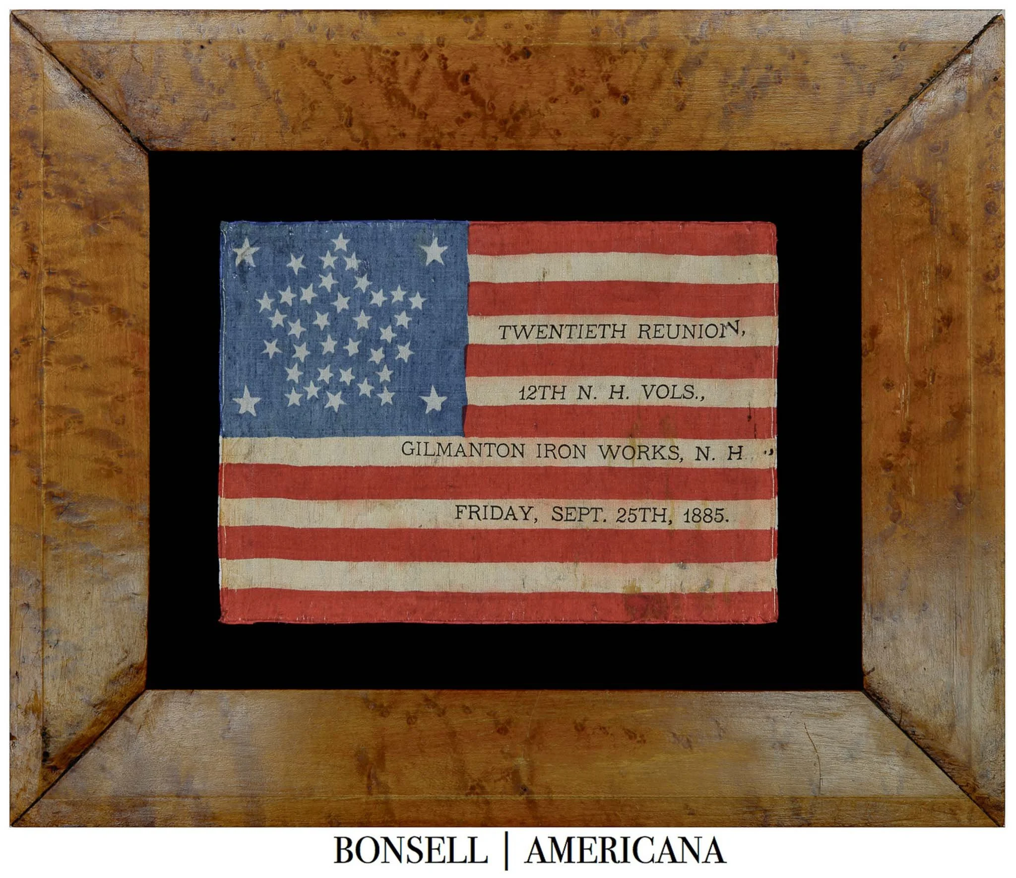 Rare 38 Star Civil War Veteran Flag with Great Star Pattern and 12th New Hampshire Infantry Reunion Overprint | Colorado Statehood | Circa 1885