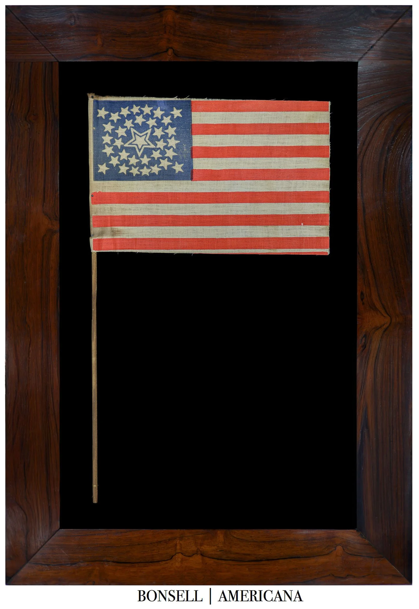 Outstanding 34 Star Antique Flag with a Medallion Star Configuration and Large Haloed Center Star | A Civil War Era Example | Circa 1861-1863