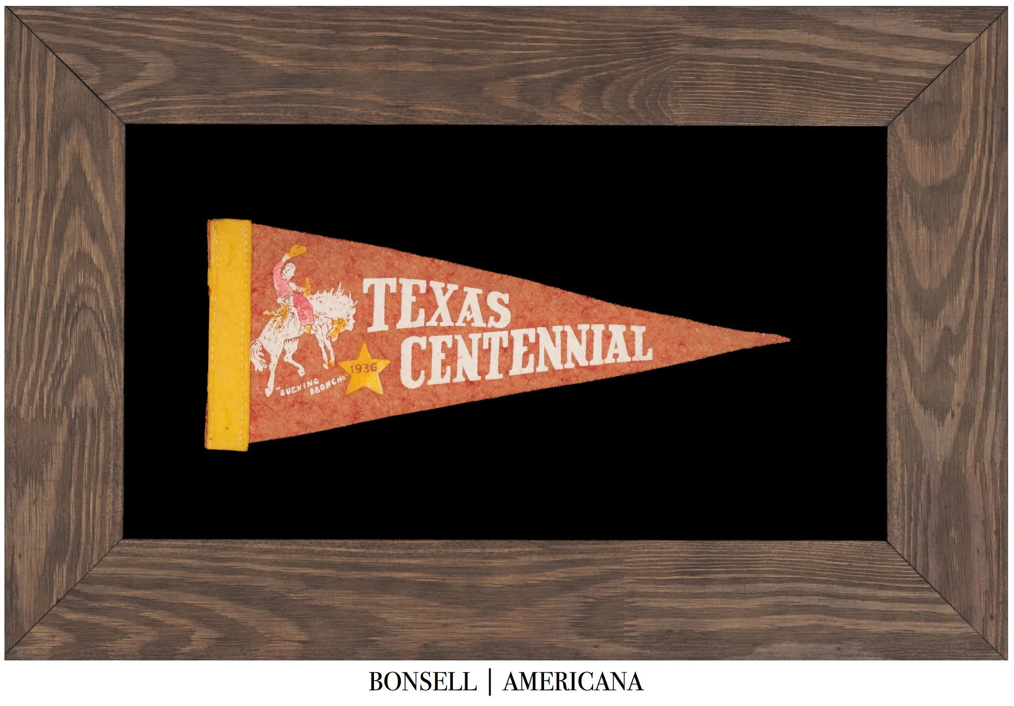 Texas Centennial Felt Pennant with “Bucking Broncho” Cowboy Graphic | Circa 1936