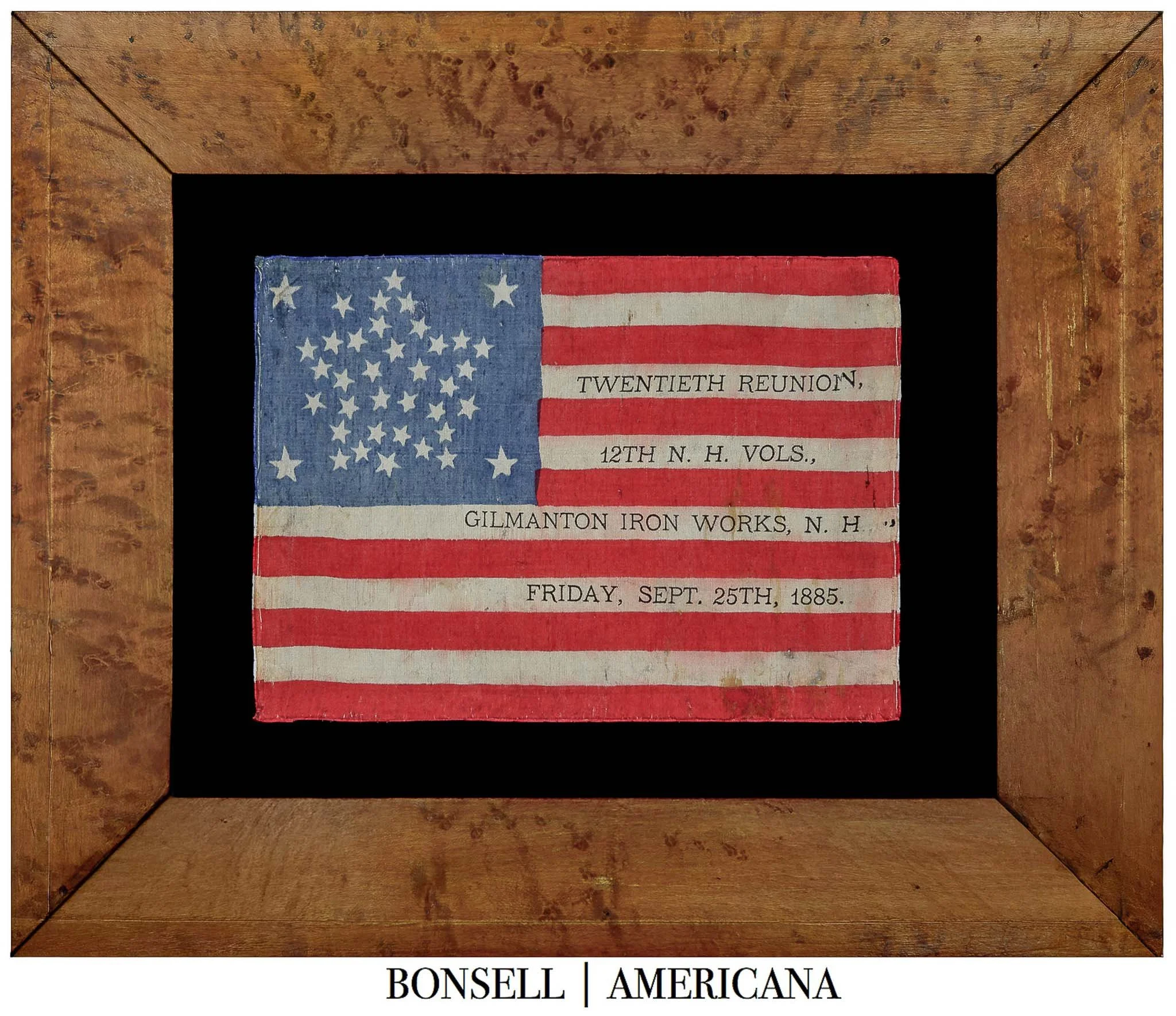 Rare 38 Star Civil War Veteran Flag with Great Star Pattern and 12th New Hampshire Infantry Reunion Overprint | Colorado Statehood | Circa 1885