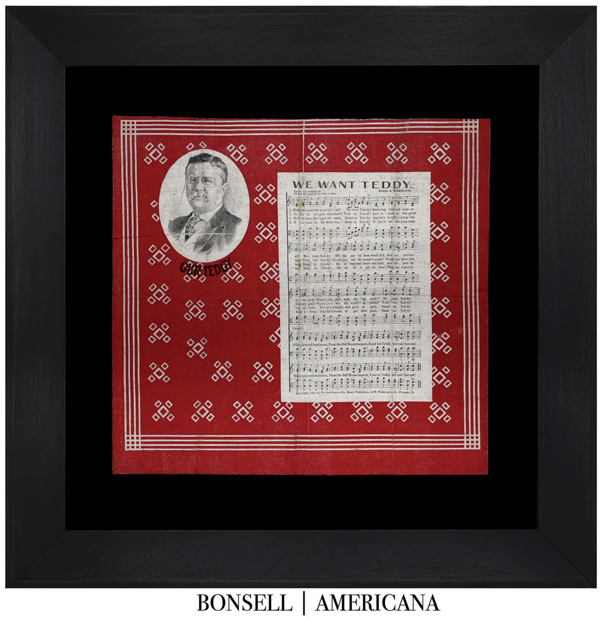 “We Want Teddy” Progressive Party Campaign Kerchief with Music | Bull Moose Movement | Circa 1912