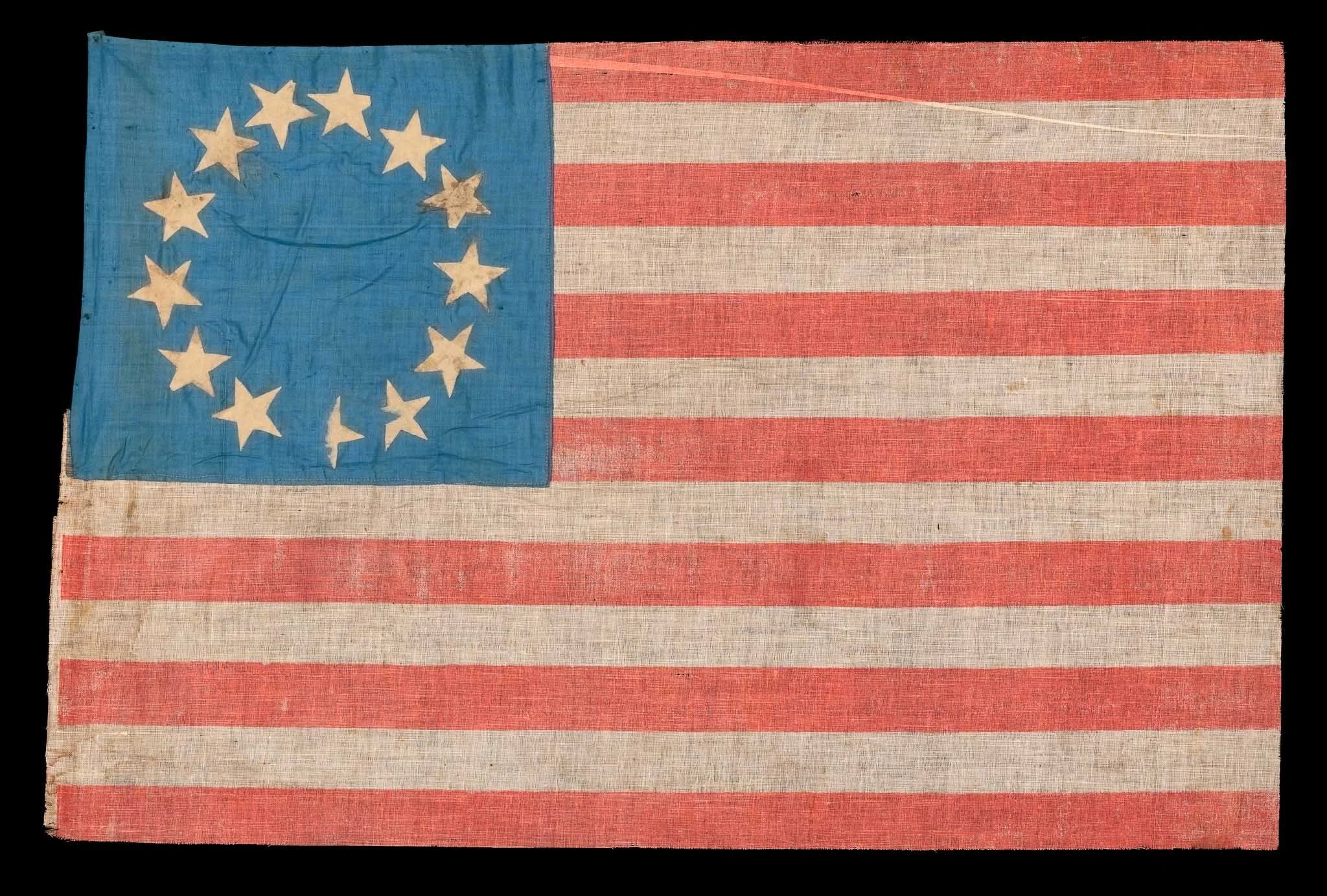 Unusual and Attractive 13 Star Betsy Ross Pattern Flag | Paper Stars & Glazed Cotton | Circa 1910–1940