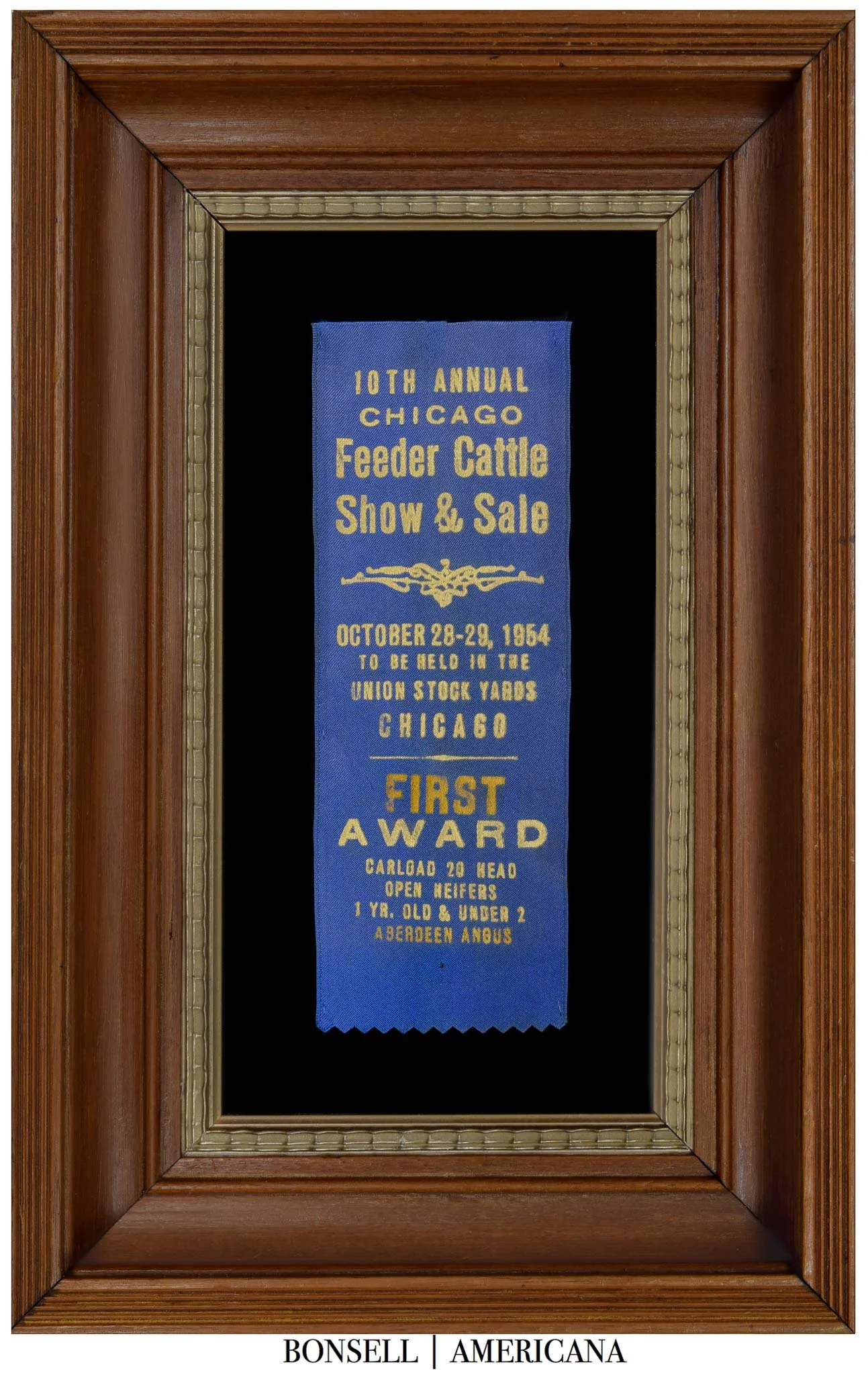 Antique Blue Ribbon from the 10th Annual Chicago Feeder Cattle Show & Sale | Held at the Union Stock Yards in Chicago | Circa 1954
