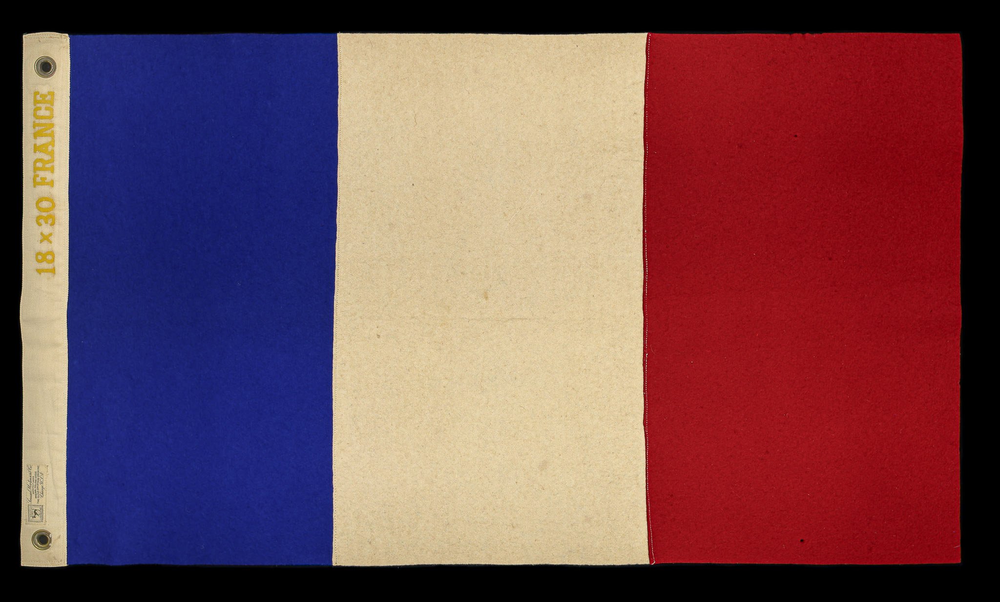 Early 20th-Century French Tricolor Felt Flag with Documented Maker | Samuel Mortensen & Co., Chicago | Circa 1910–1925