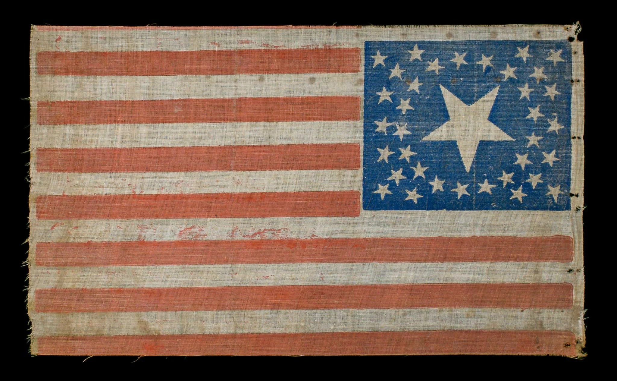 36 Star Antique American Flag with a Massive Center Star and Distinct Parenthesis Pattern | One of Three Known Examples | Circa 1864–1867