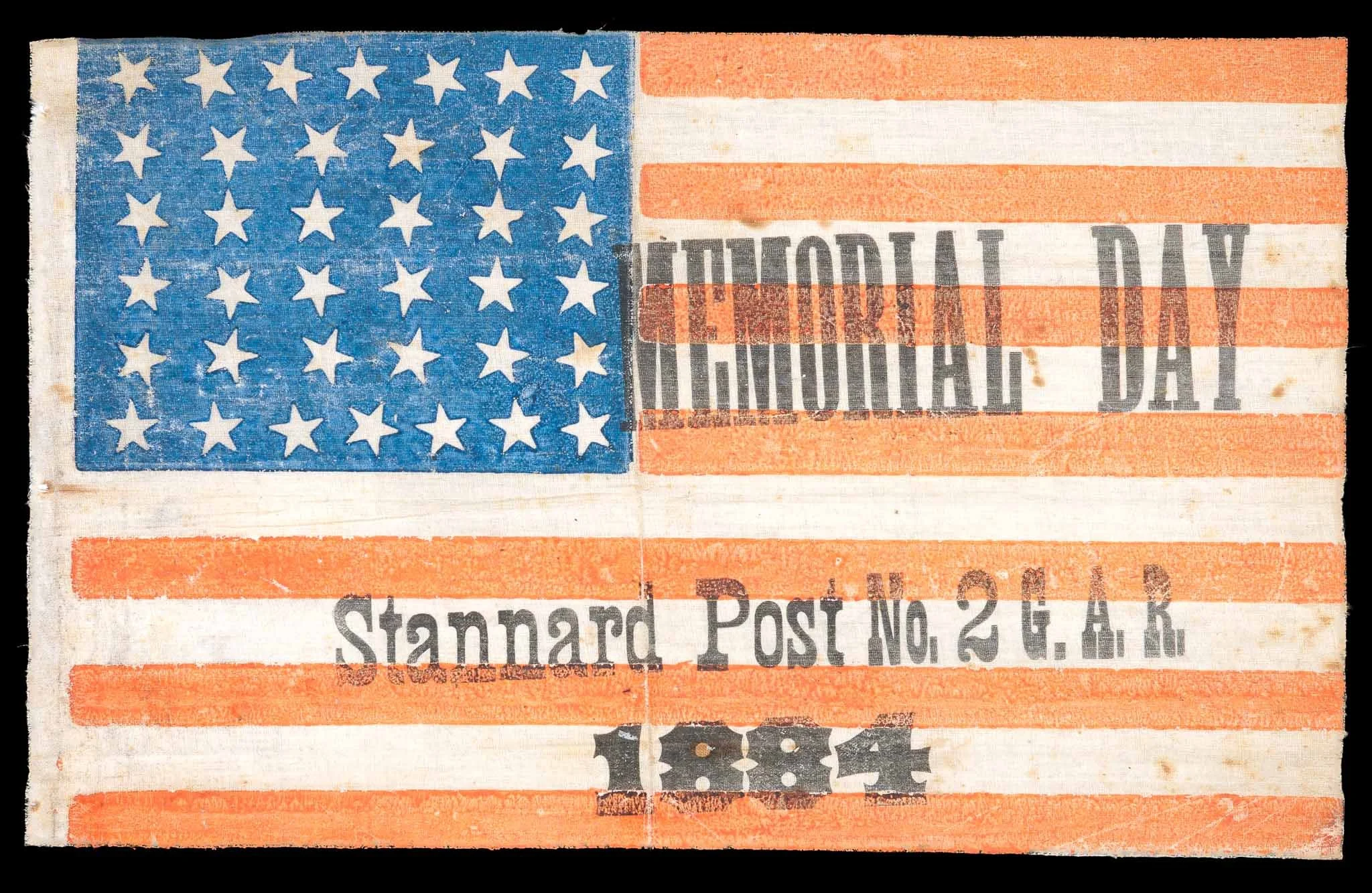 Attractive and Folksy 38 Star American Flag with MEMORIAL DAY Overprint | Civil War Veteran Commemorative | Colorado Statehood | Circa 1884