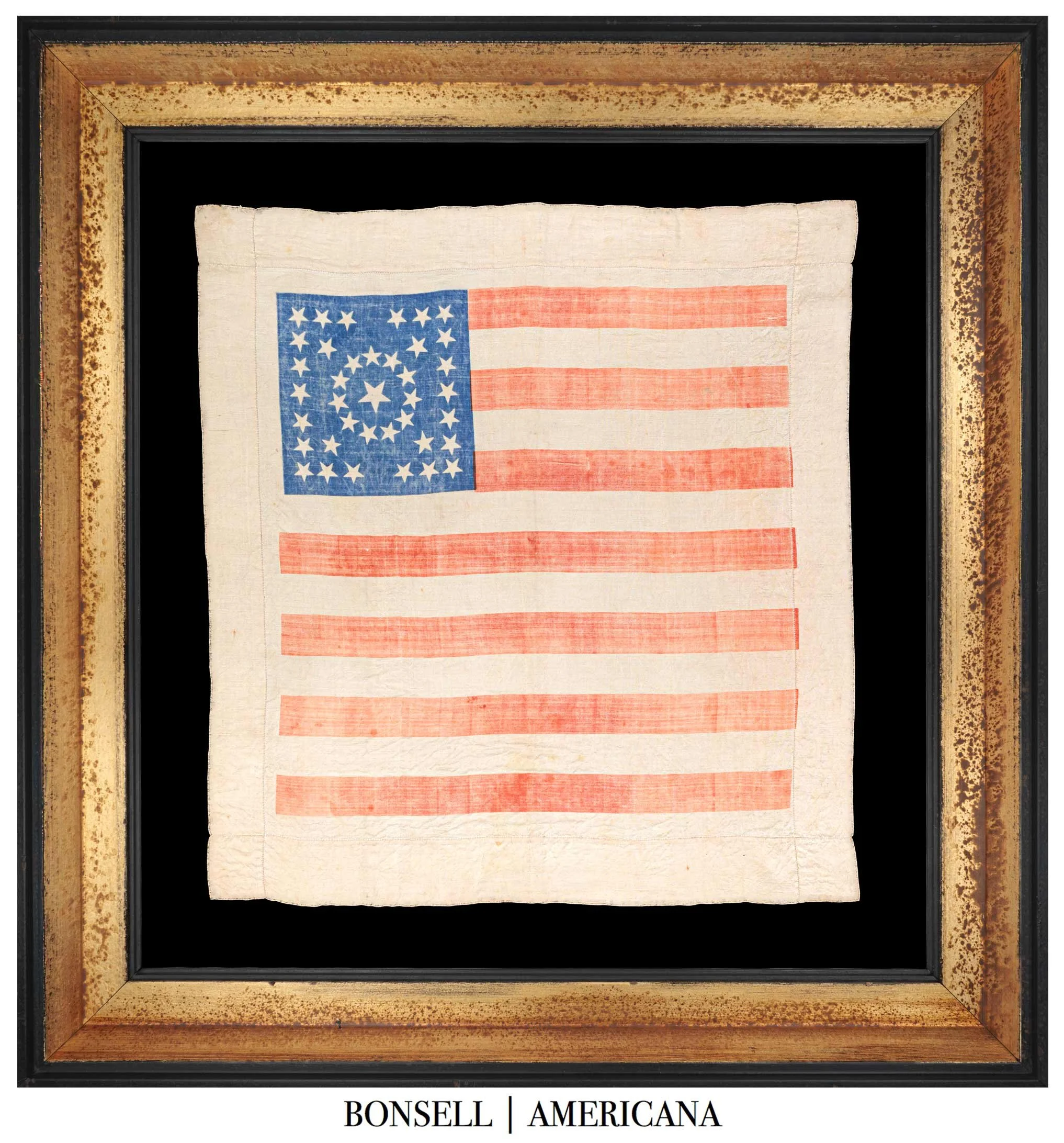 Rare 38 Star Silk Flag Bandanna | Unusual and Attractive Medallion Star Pattern | Documented in Threads of History | Colorado Statehood | Circa 1888