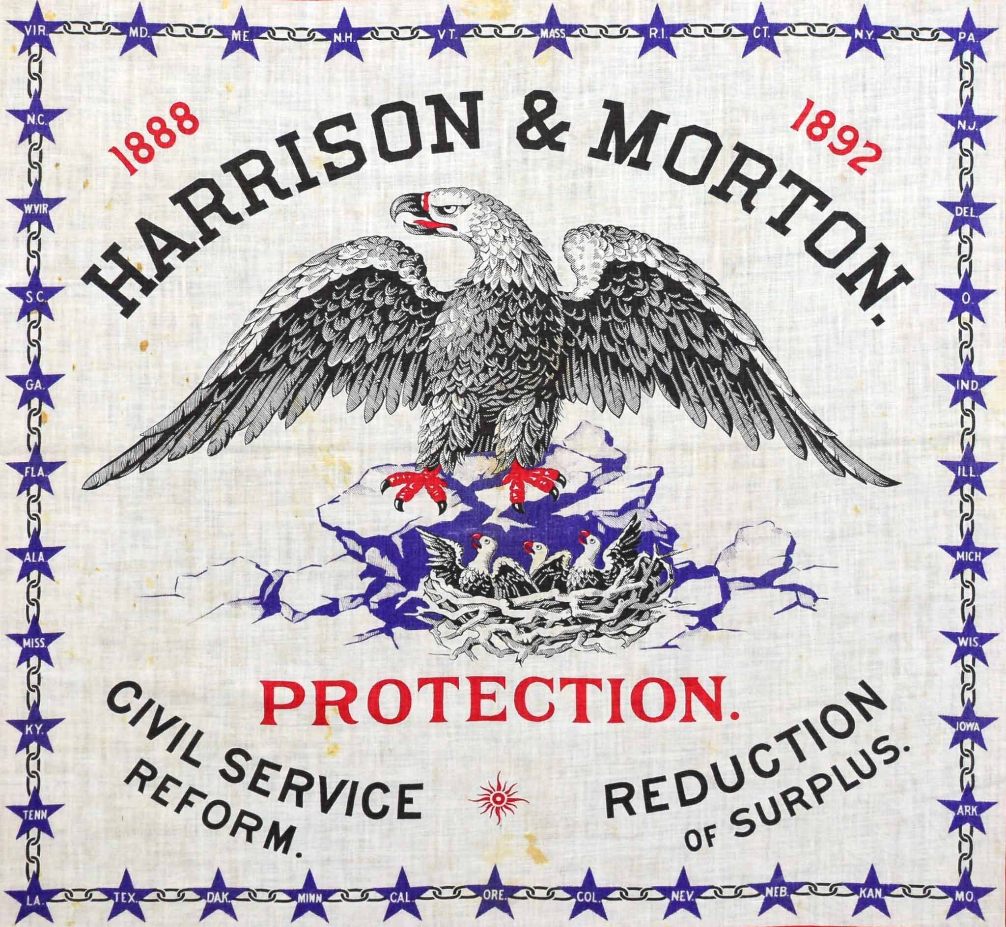 Antique 1888 Harrison and Morton Campaign Bandanna-3.jpg