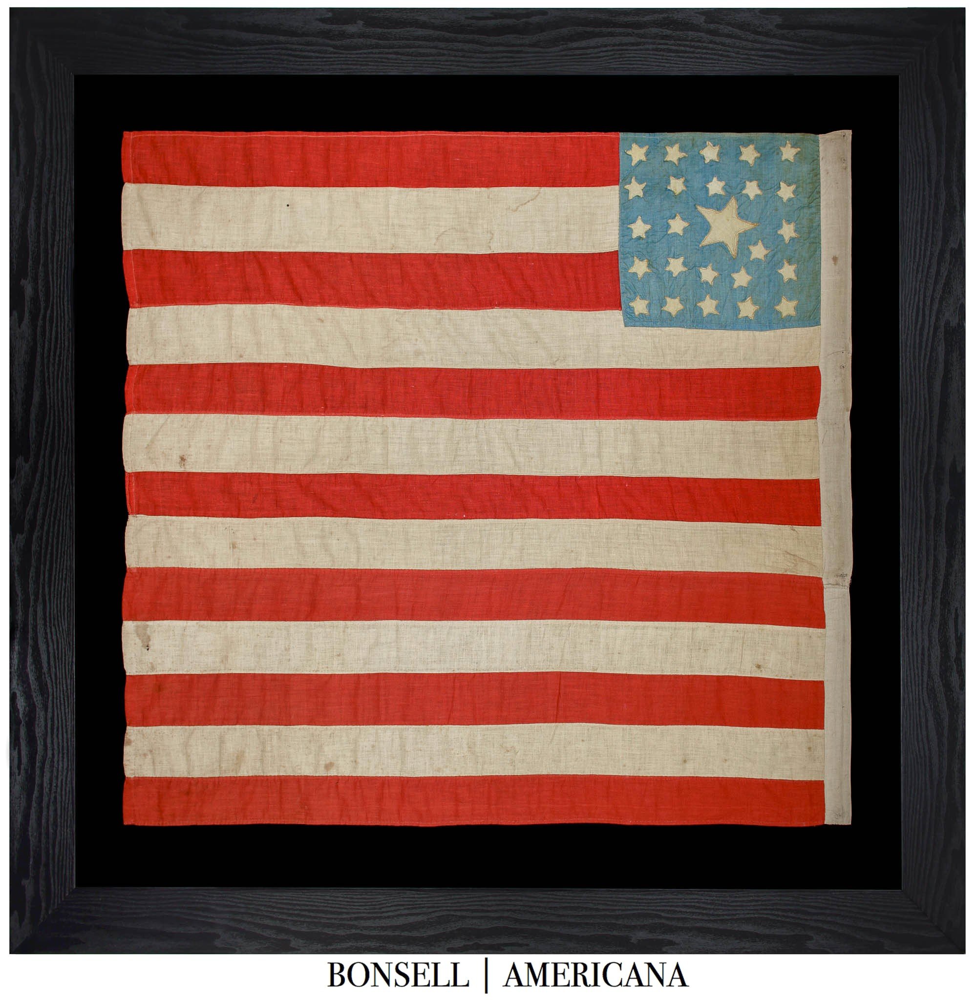Spectacular 25 Star Antique American Flag | Featuring a Large Central Star Surrounded by Two Rows Above and Two Below | Circa 1876
