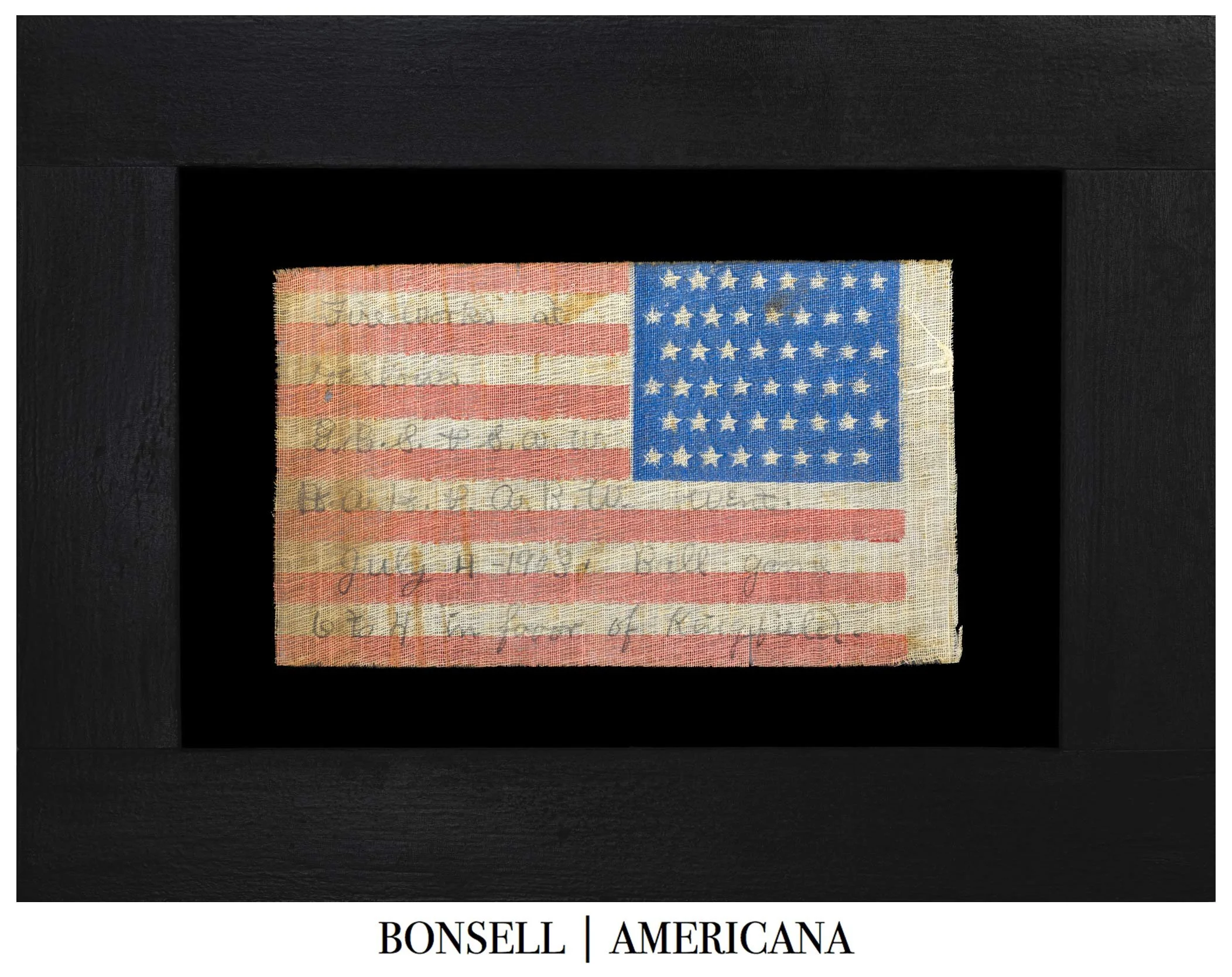 48 Star Antique Parade Flag with Handwritten Fourth of July Baseball Game Inscription | One of the Best Inscribed Flags We Have Encountered | From the J. Richard Pierce Collection | Circa 1903