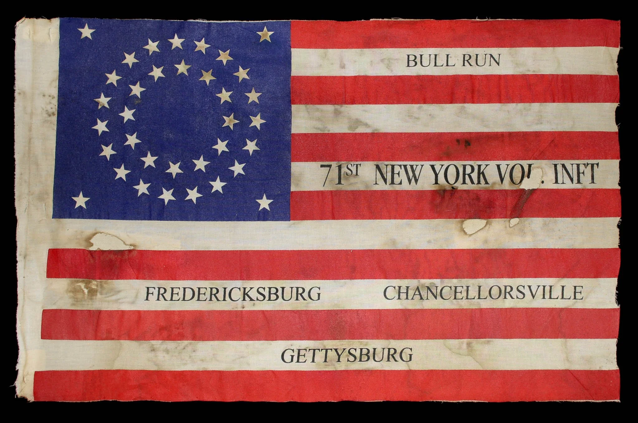 35 Star Antique Flag with Medallion Double-Wreath Pattern | Bearing Battle Honors of the 71st New York Volunteer Infantry | Circa 1880–1913