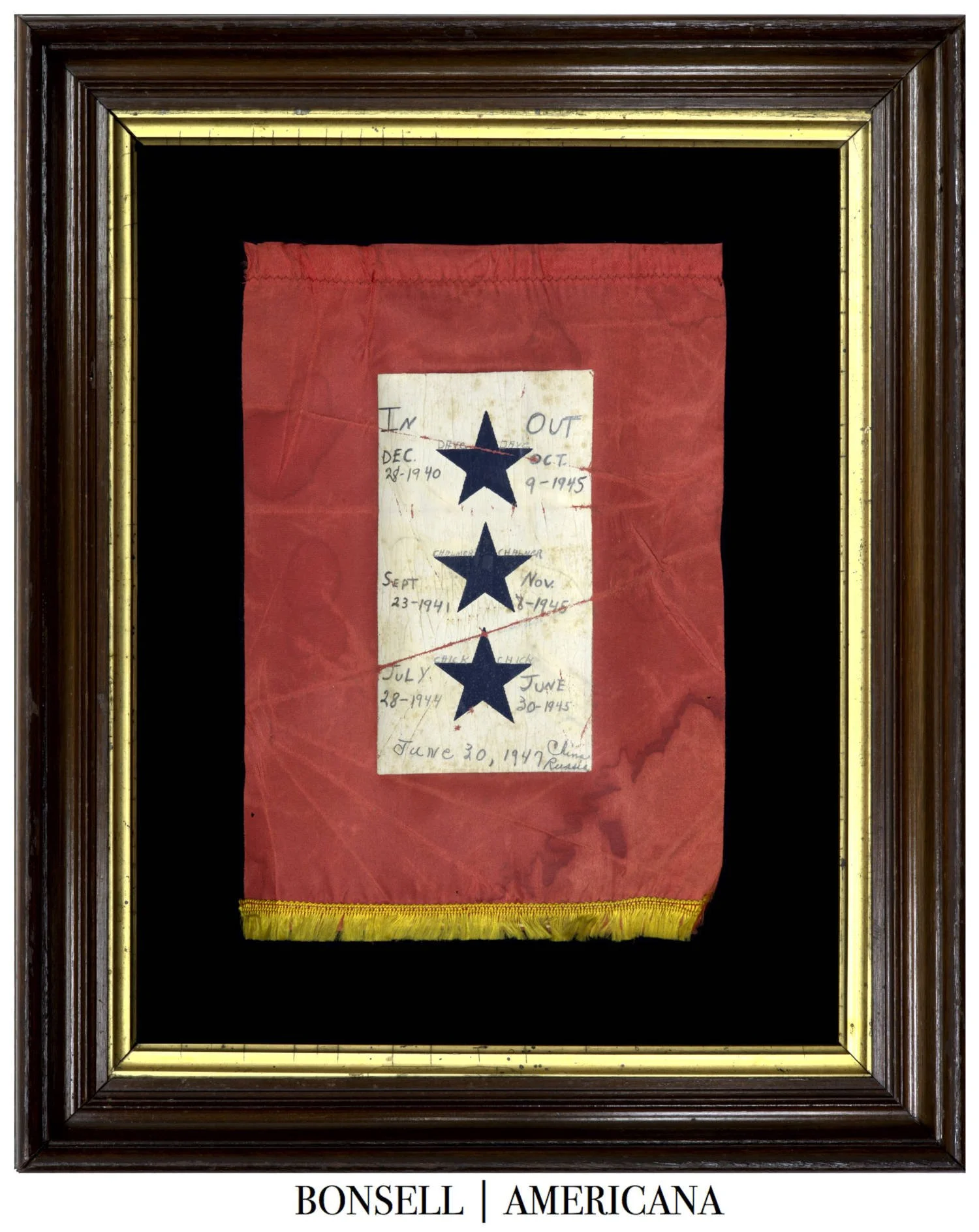 Tobias Family WWII Service Flag | Honors the Service of Brothers Dave, Chalmer, and Chick | Circa 1939-1947