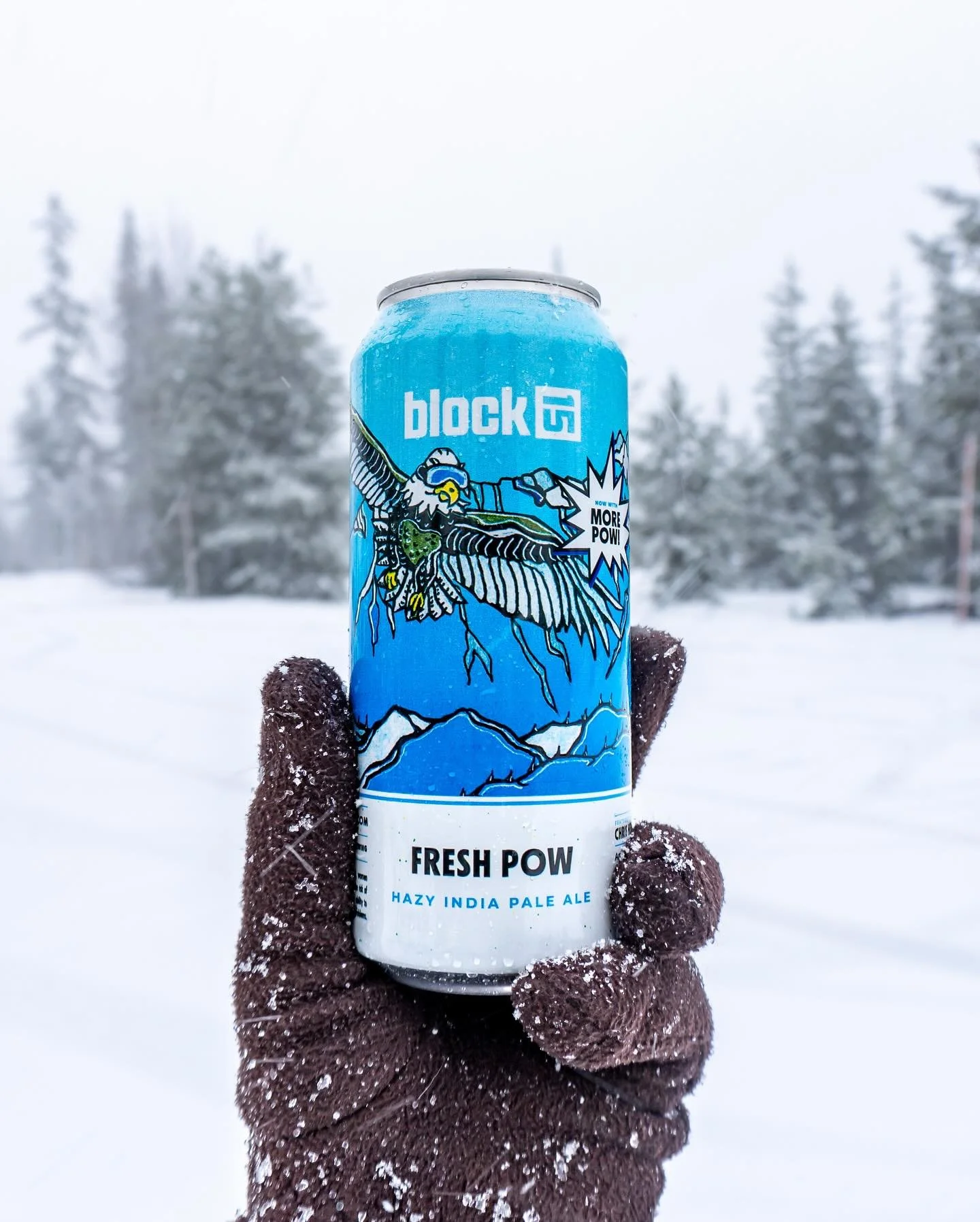 Fresh Pow Hazy IPA lands Friday at Block 15 ❄️ Amplified for the winter season, we&rsquo;ve piled on the pow, doubling one of our favorite NZ hops, Nelson Sauvin. Slide into a resinous, citrusy, and tropical hop avalanche with a pillowy, soft body. P