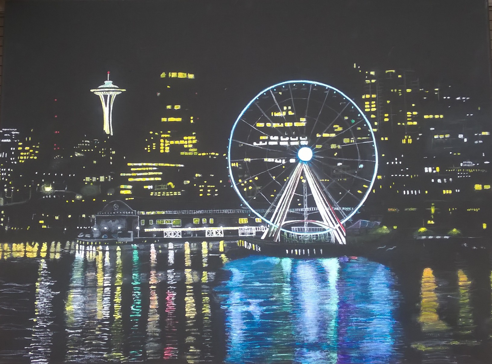 Seattle ferris wheel at night
