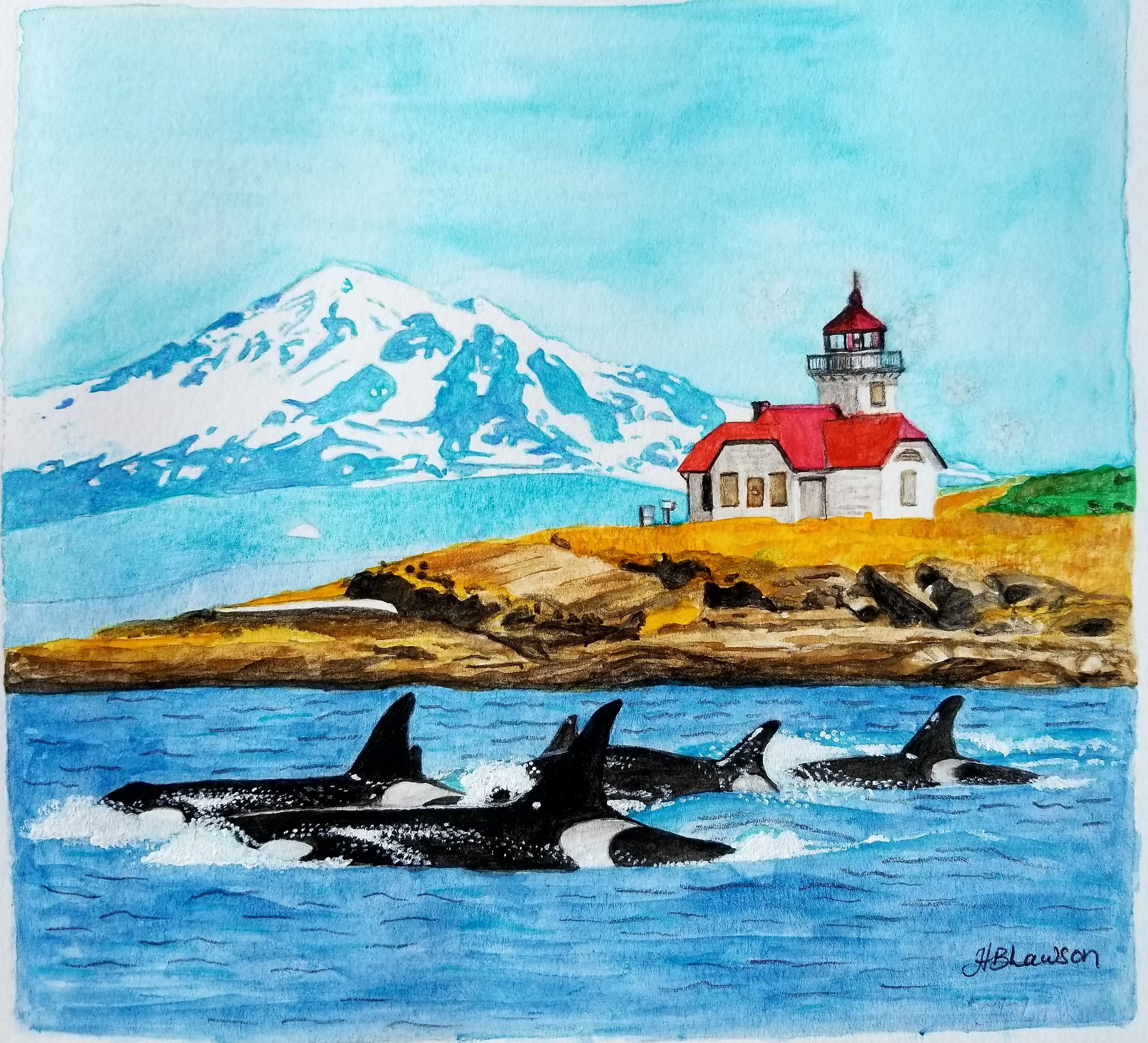 Orcas at the Lighthouse